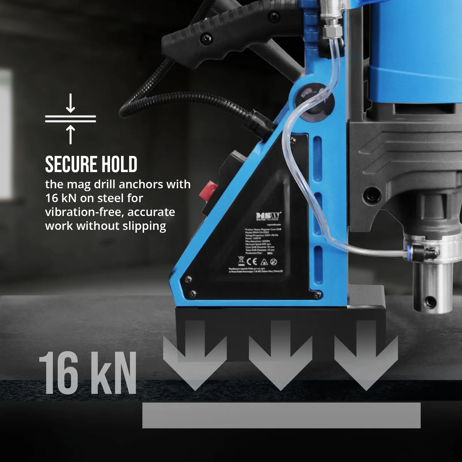 Magnetická vŕtačka 1600 W 830 ot./min maximálny priemer vŕtania 13/35 mm - Magnetické vŕtačky MSW.