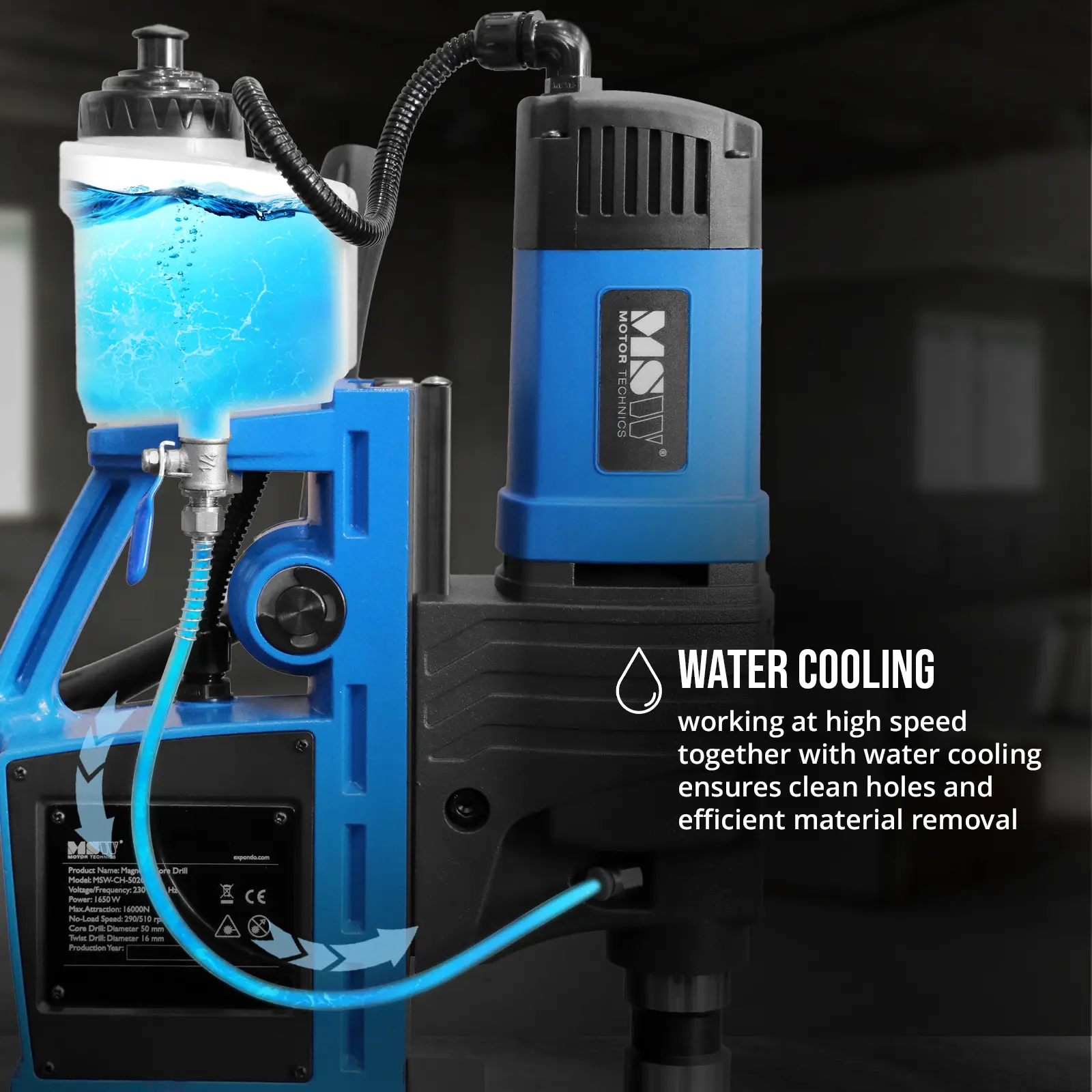 Magnetbohrmaschine - 1650 W - 290/510 U/min - Bohrdurchmesser max. 16/50 mm (Schutzart: I)