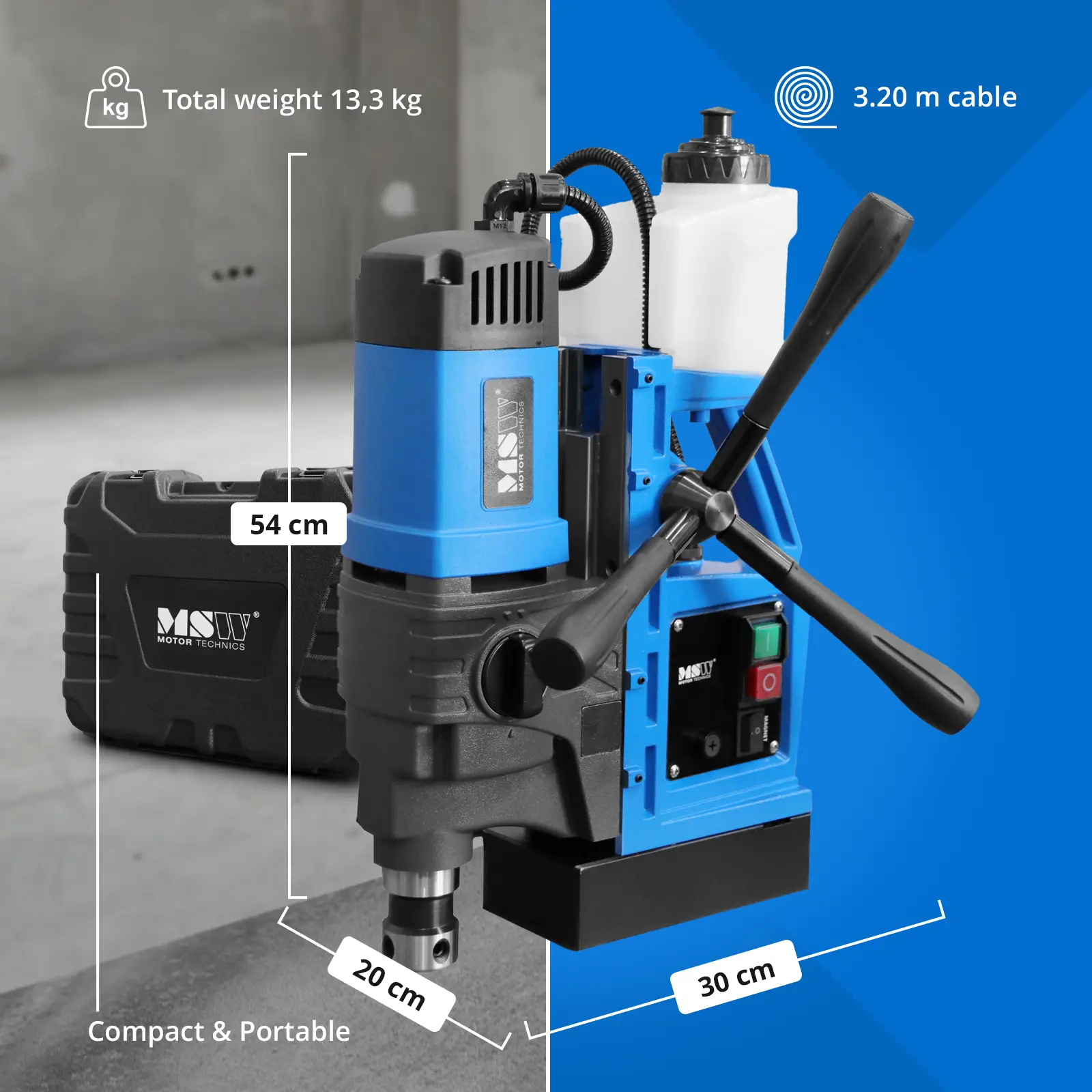 Magnetbohrmaschine - 1650 W - 290/510 U/min - Bohrdurchmesser max. 16/50 mm (Funktion Gewindebohren: Ja)