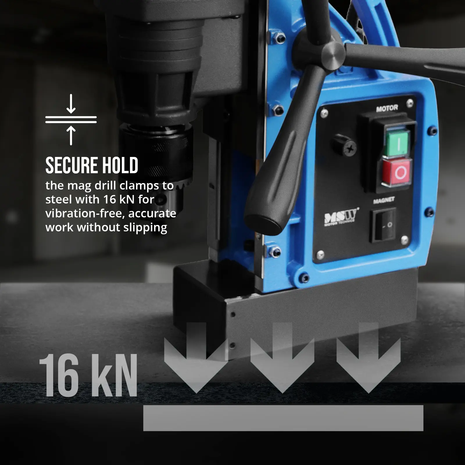 Mágneses fúrógép - 1480 W - 700 rpm - Fúrási átmérő max. 16 mm (Védelmi osztály: I)