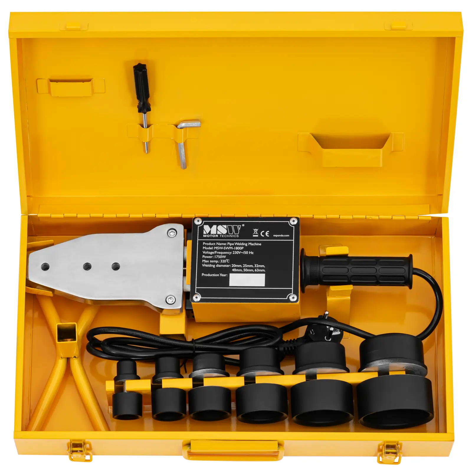 Svářečka na plasty - 800 / 1 750 W - 20 až 63 mm - do 300 °C (Napájecí kabel: 150 cm)