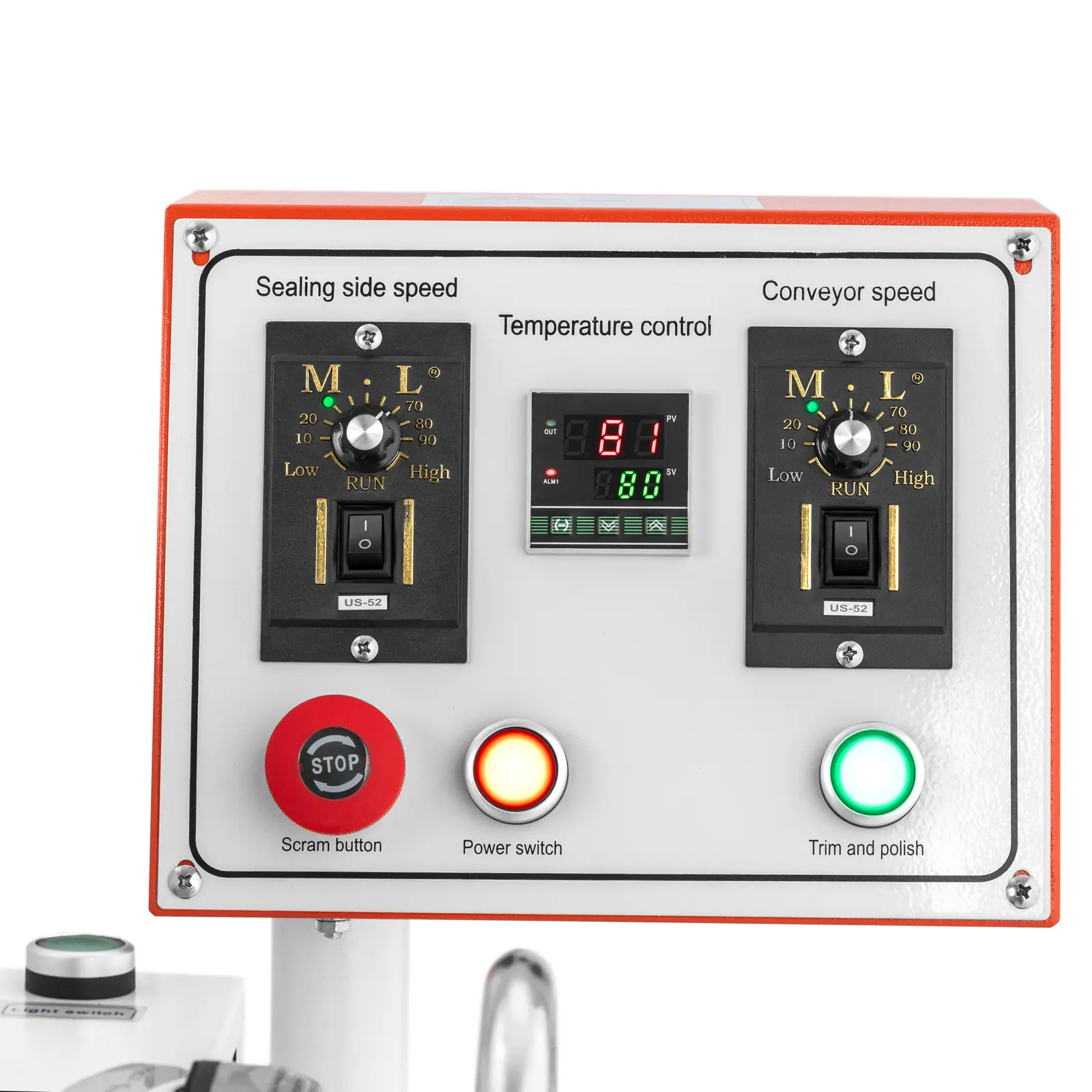Olepovačka hran - 5 300 W - rychlost posuvu 0–10 m/min - 120–200 °C (Frekvence [Hz]: 50)