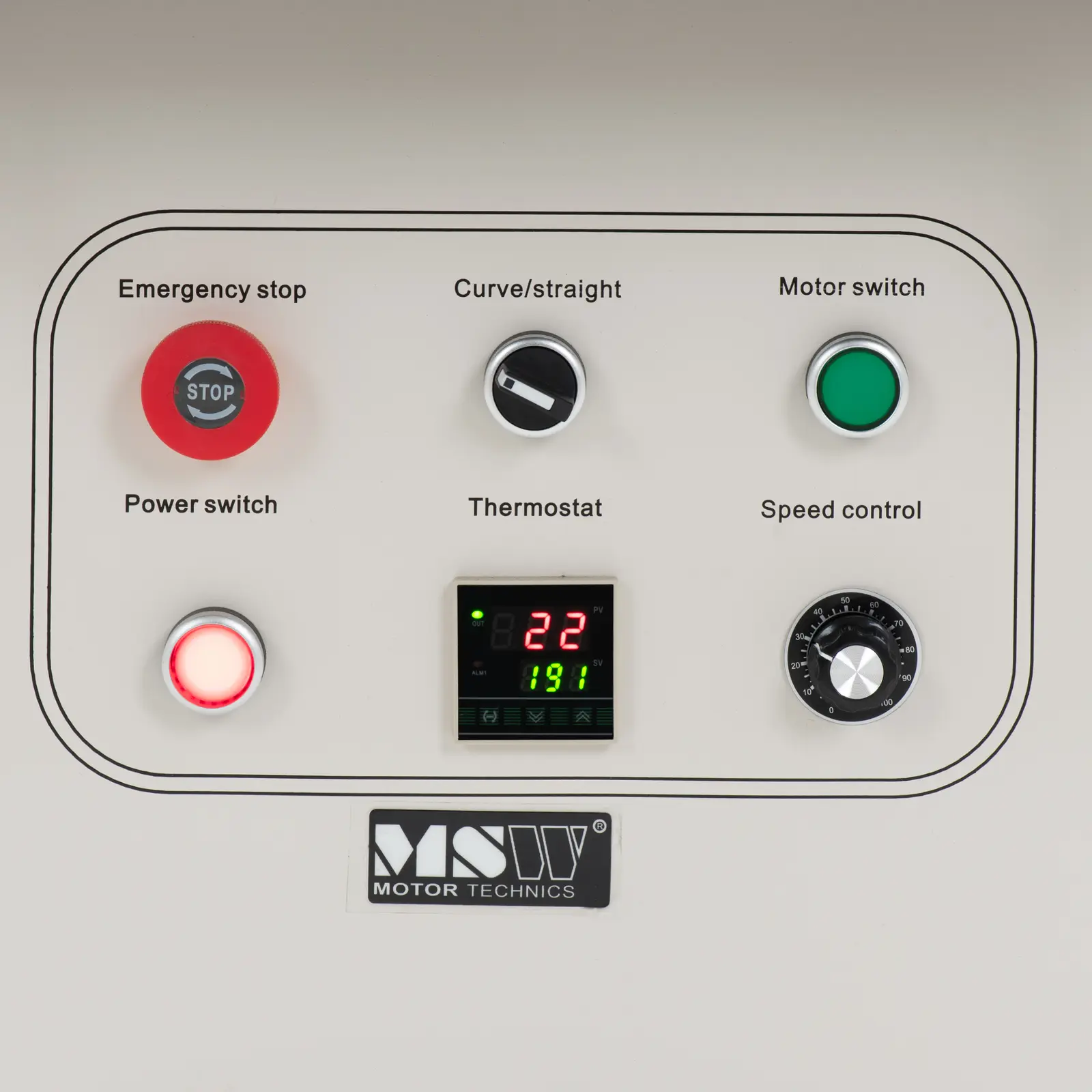 Olepovačka hran - 850 W - rychlost posuvu 0,5 až 5 m/min - 120 až 200 °C - zakřivené / rovné hrany (Frekvence [Hz]: 50/60)