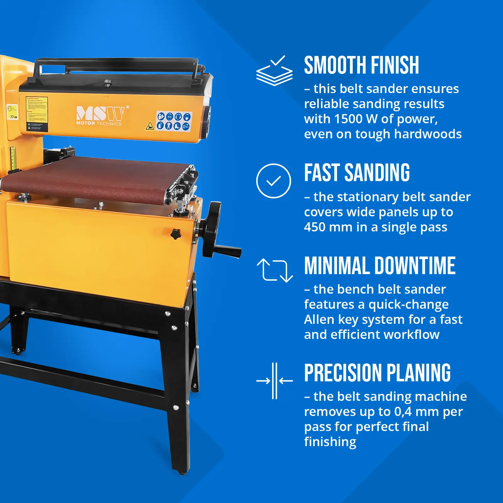 Bredbandslipmaskine - 1500 W - 450 mm arbetsbredd (Matningshastighet: 0 - 3 m/min)