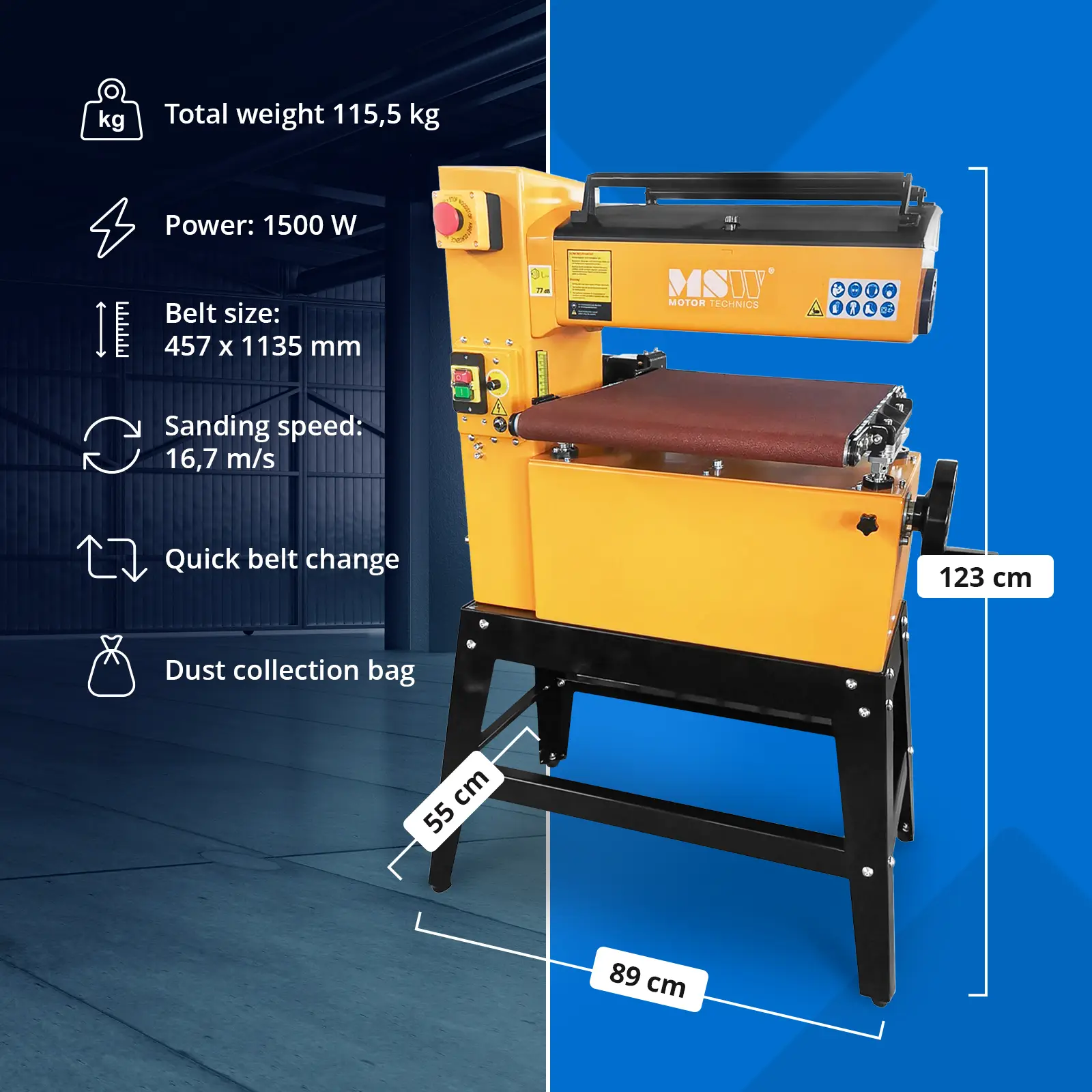 Bredbandslipmaskine - 1500 W - 450 mm arbetsbredd (Hoblingsbredd max.: 450 mm)