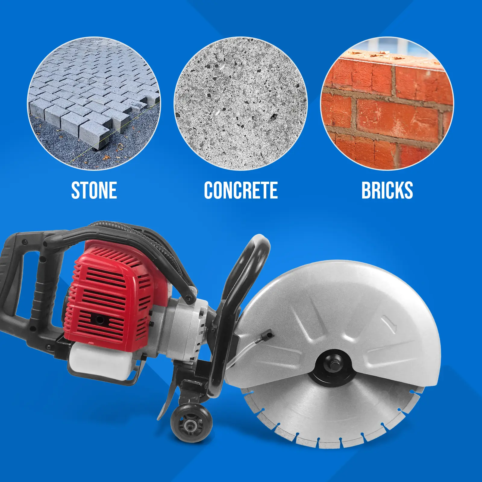 Sierra de hormigón - gasolina - 2500 W - profundidad de corte 120 mm (Nivel de ruido: 113 dB)