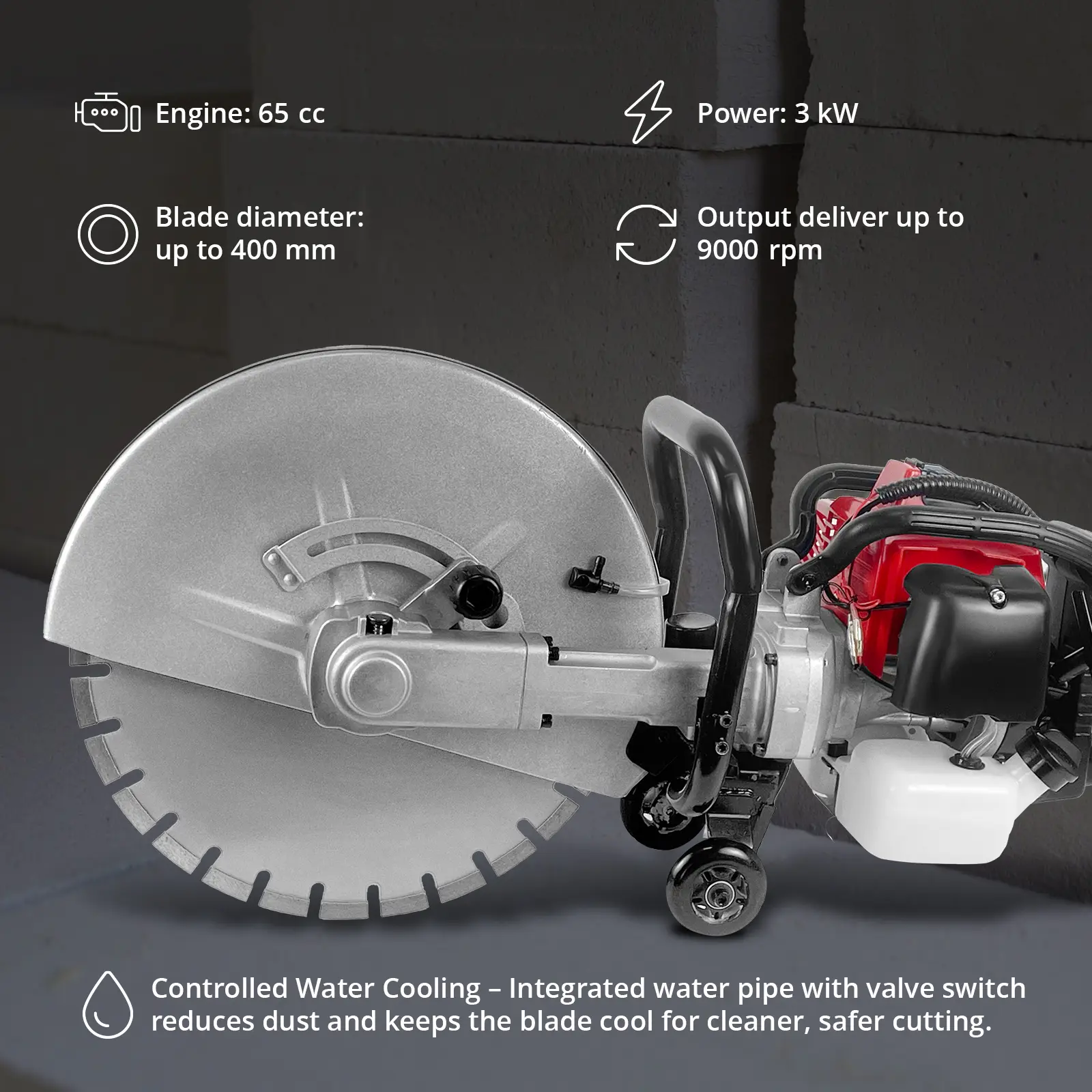 Sega per calcestruzzo - benzina - 3000 W - 155 mm di profondità di taglio (Livello di pressione sonora: 108 dB)