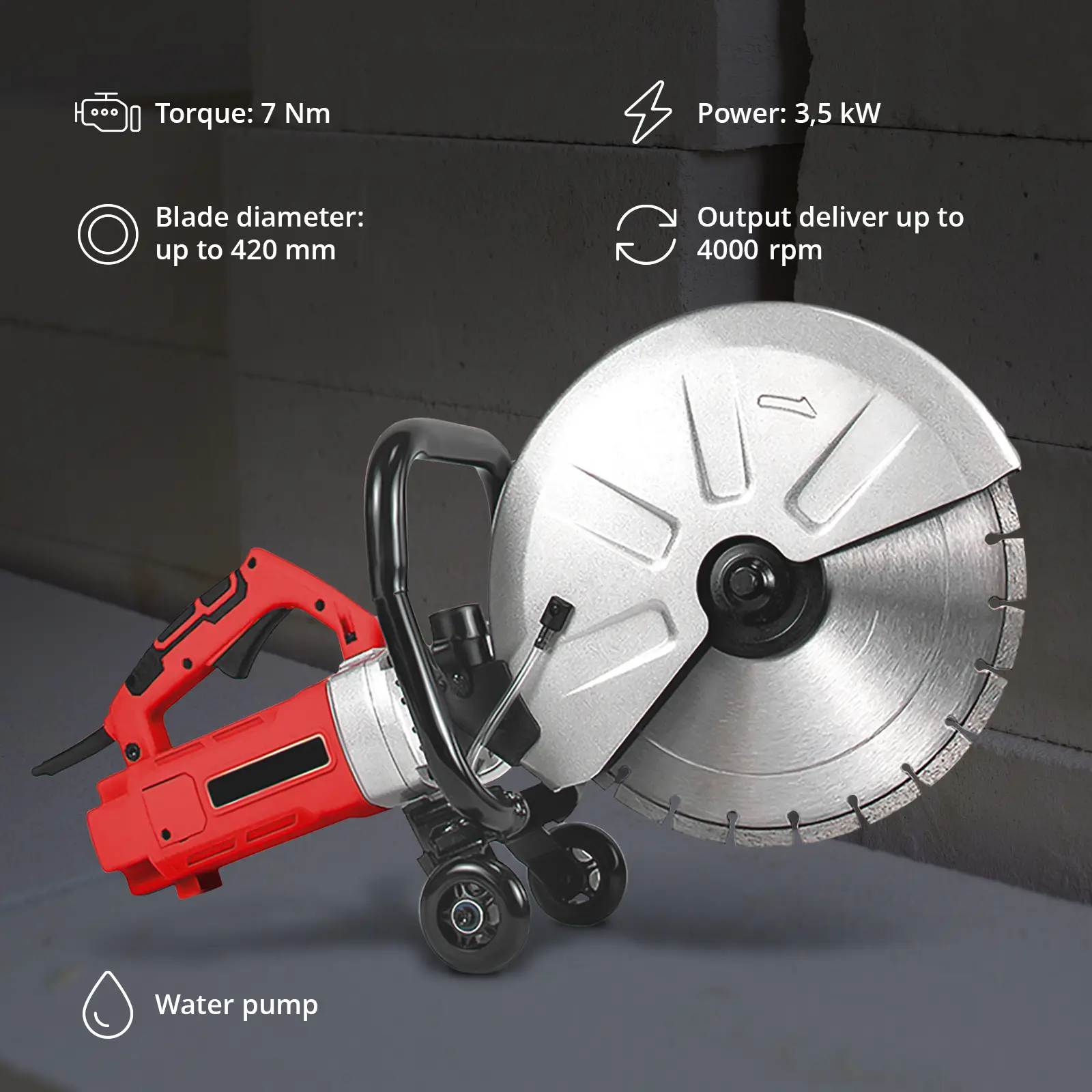 Betonsäge - 3500 W - 155 mm Schnitttiefe (Schallleistung: 112 dB)