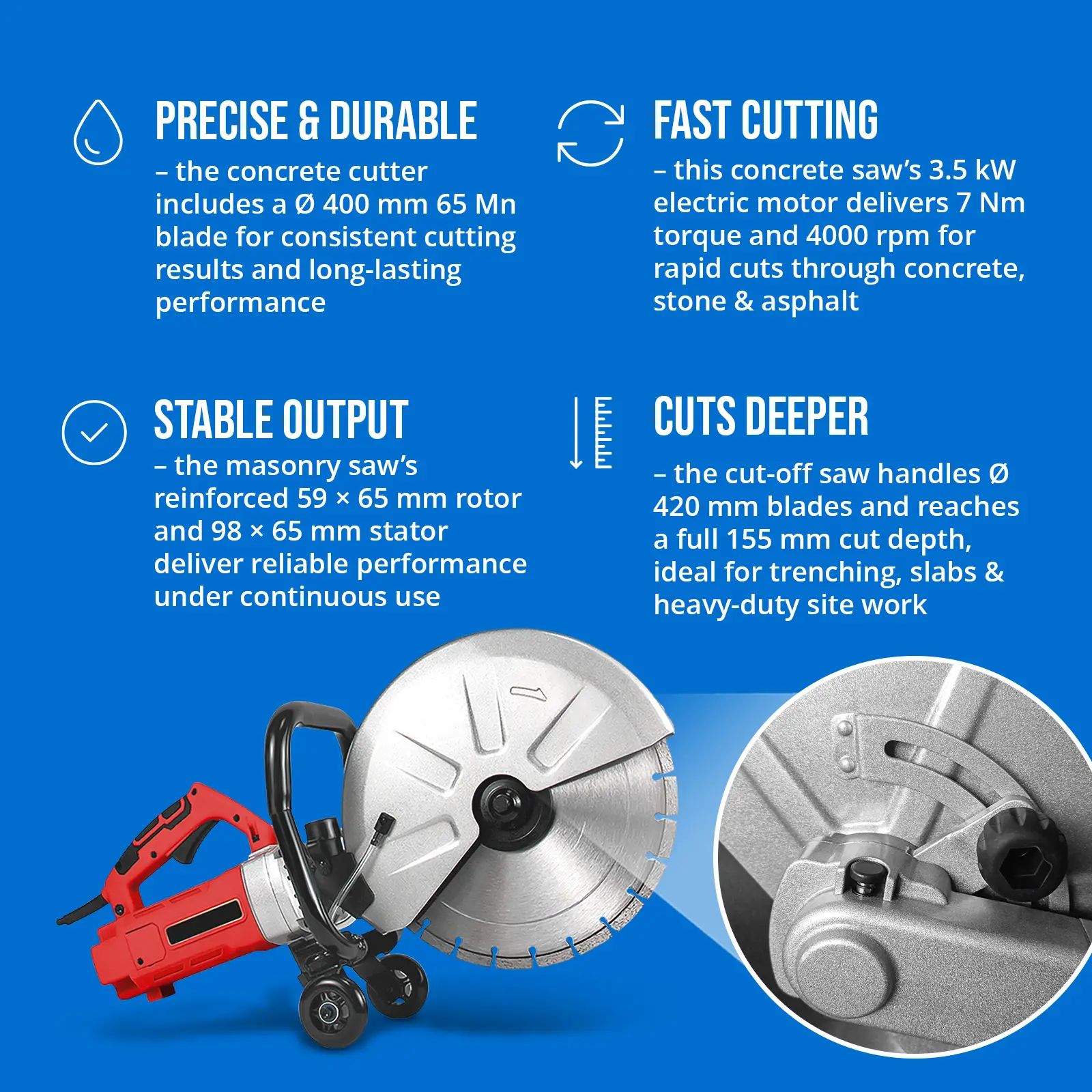 Betonsäge - 3500 W - 155 mm Schnitttiefe (Schalldruckpegel: 99 dB)