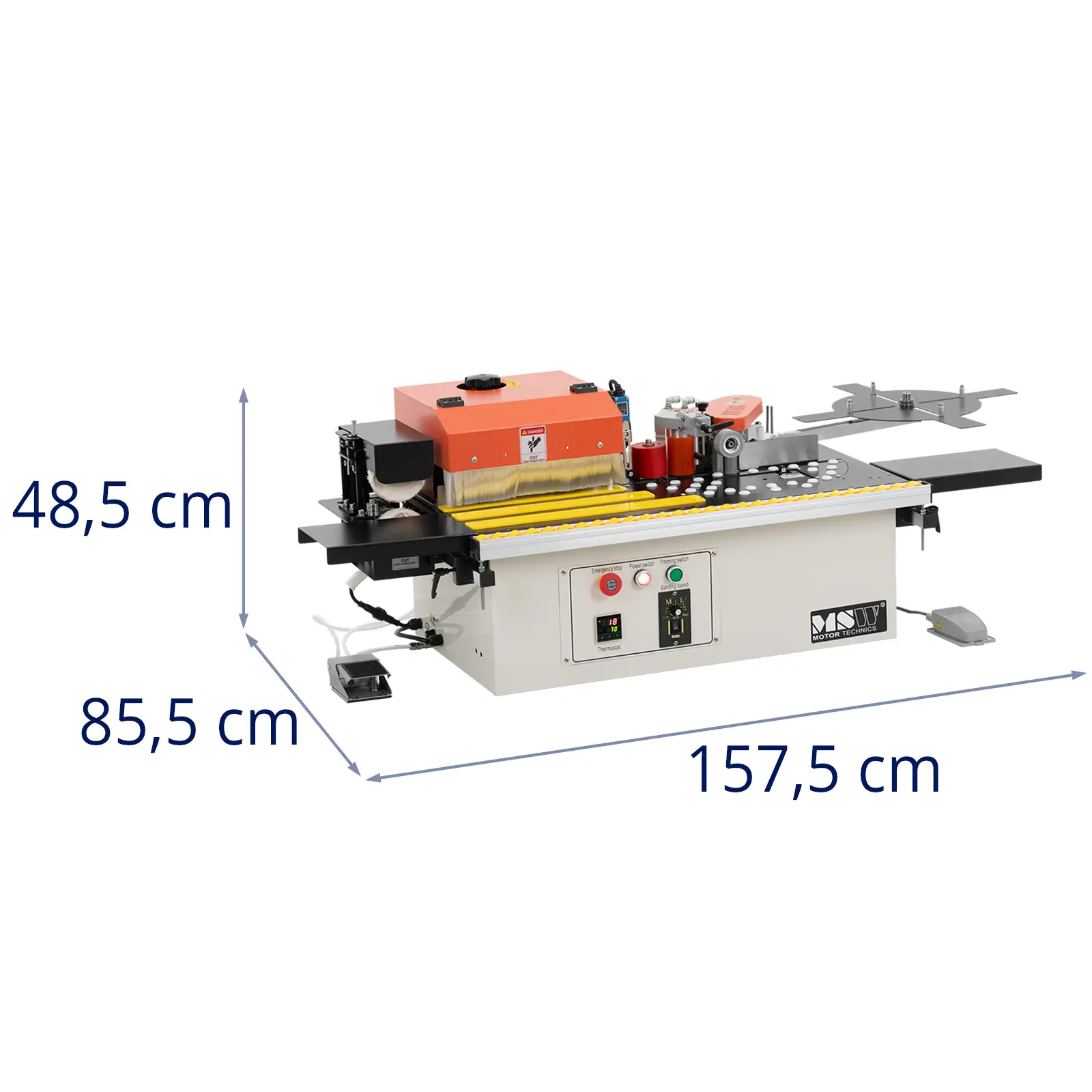 Přenosná olepovačka hran - 2 020 W - 5 m/min - 120–200 °C - s funkcí ořezávání a nožním pedálem (Rychlost [m/min]: 0.5 - 5)