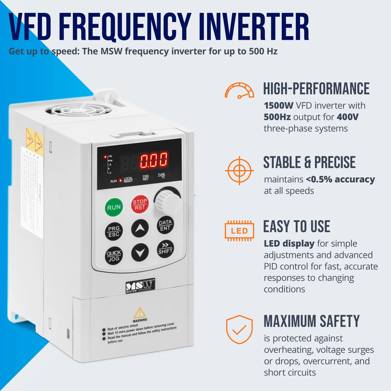 VFD-Frequenzumrichter - 1500 W - 400 V - 0,1 bis 500 Hz - LED