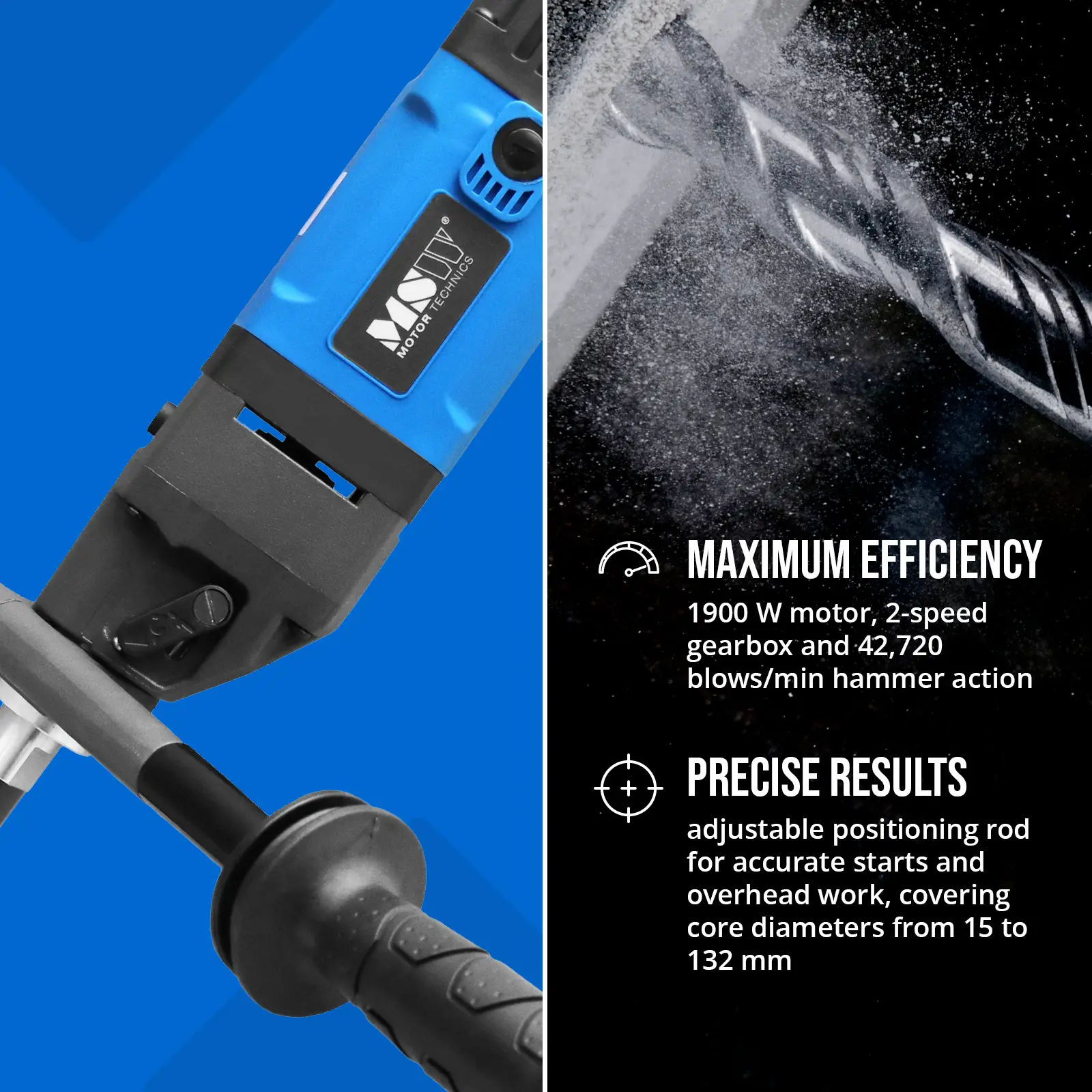 Perforadora de hormigón - 1900 W - 42.720 impactos/min - diámetro de perforación máx. 132 mm (Embrague de seguridad: Sí)