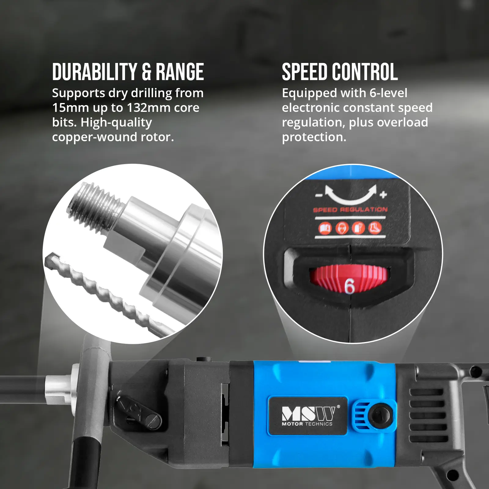 Perforadora de hormigón - 1900 W - 42.720 impactos/min - diámetro de perforación máx. 132 mm (Arranque suave: Sí)