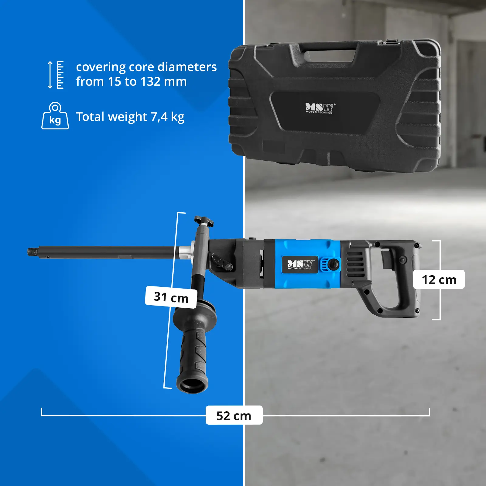 Perforadora de hormigón - 1900 W - 42.720 impactos/min - diámetro de perforación máx. 132 mm (Clase de protección: II)