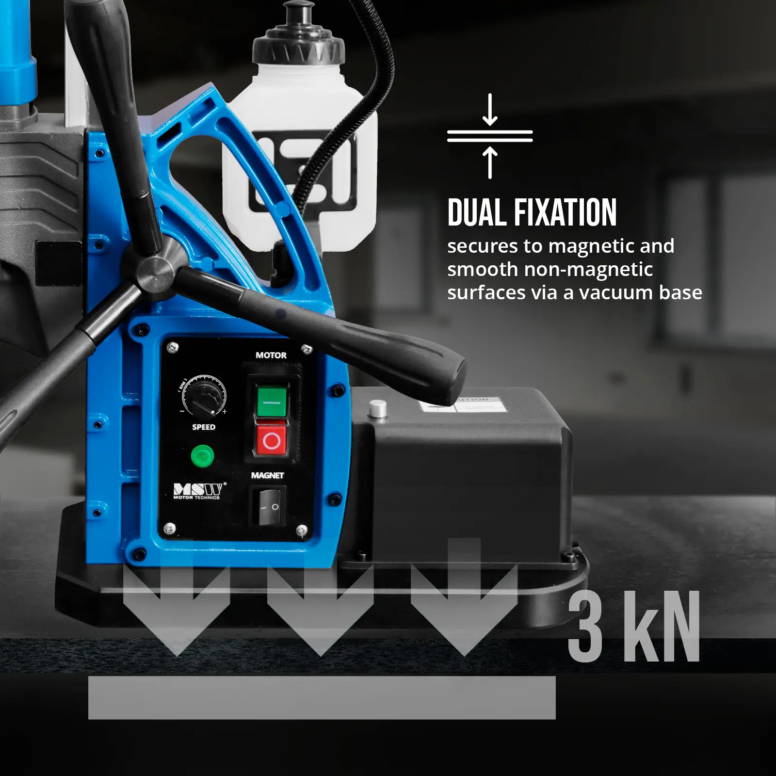 Máquina de perfuração magnética - com vácuo - 1650 W - 560 rpm - Diâmetro máximo de perfuração 13/50 mm (Nível incorporado: Sim)