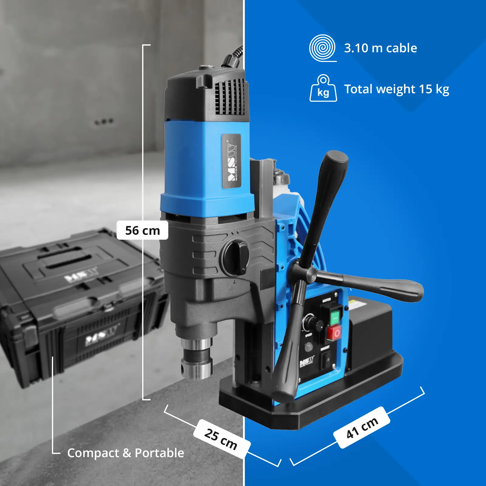 Máquina de perfuração magnética - com vácuo - 1650 W - 560 rpm - Diâmetro máximo de perfuração 13/50 mm (Alimentado por bateria: Não)