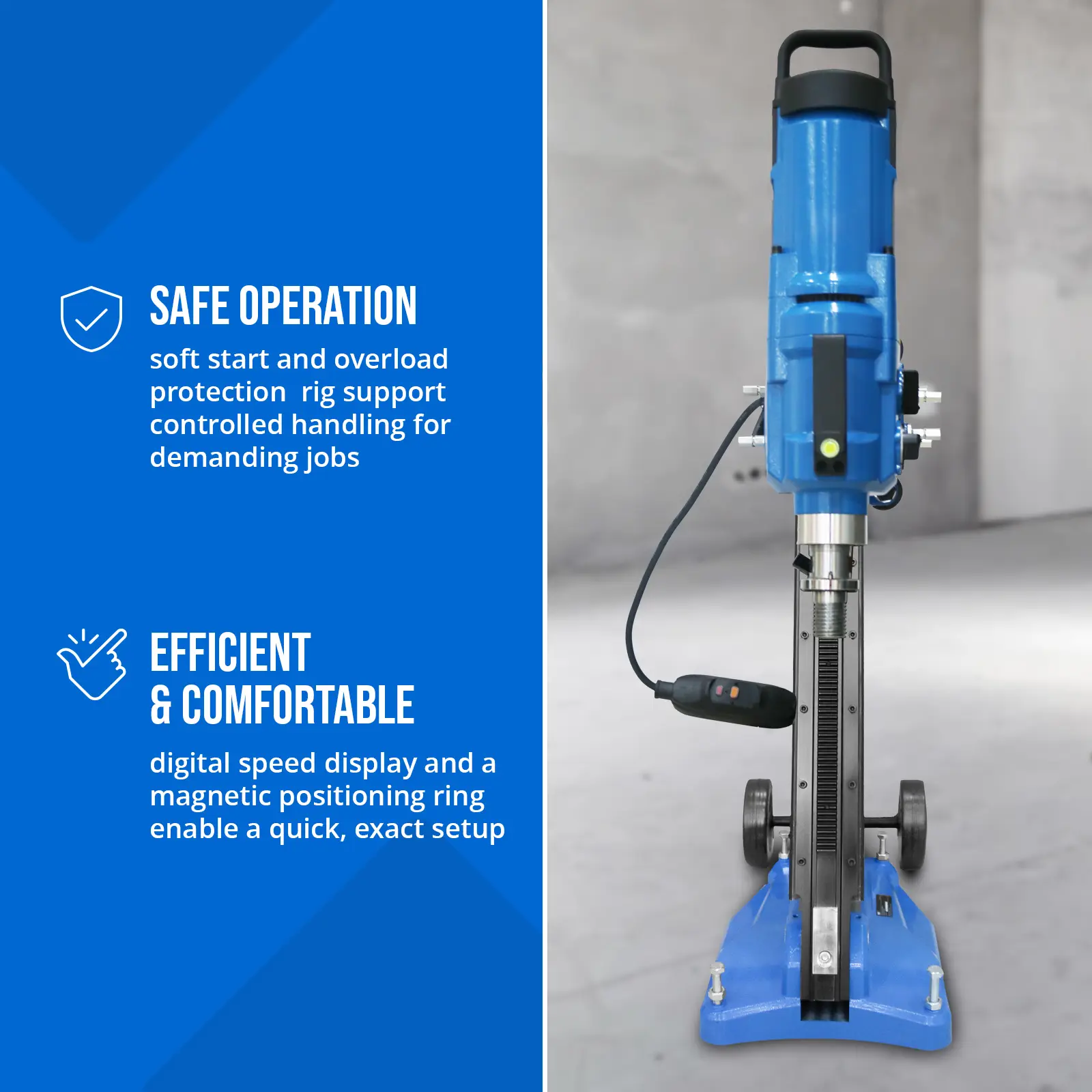 Diamond Core Drill - with stand - 3700 W - up to 1230 rpm - drilling diameter max. 450 mm (Drilling method: Wet & dry drilling)