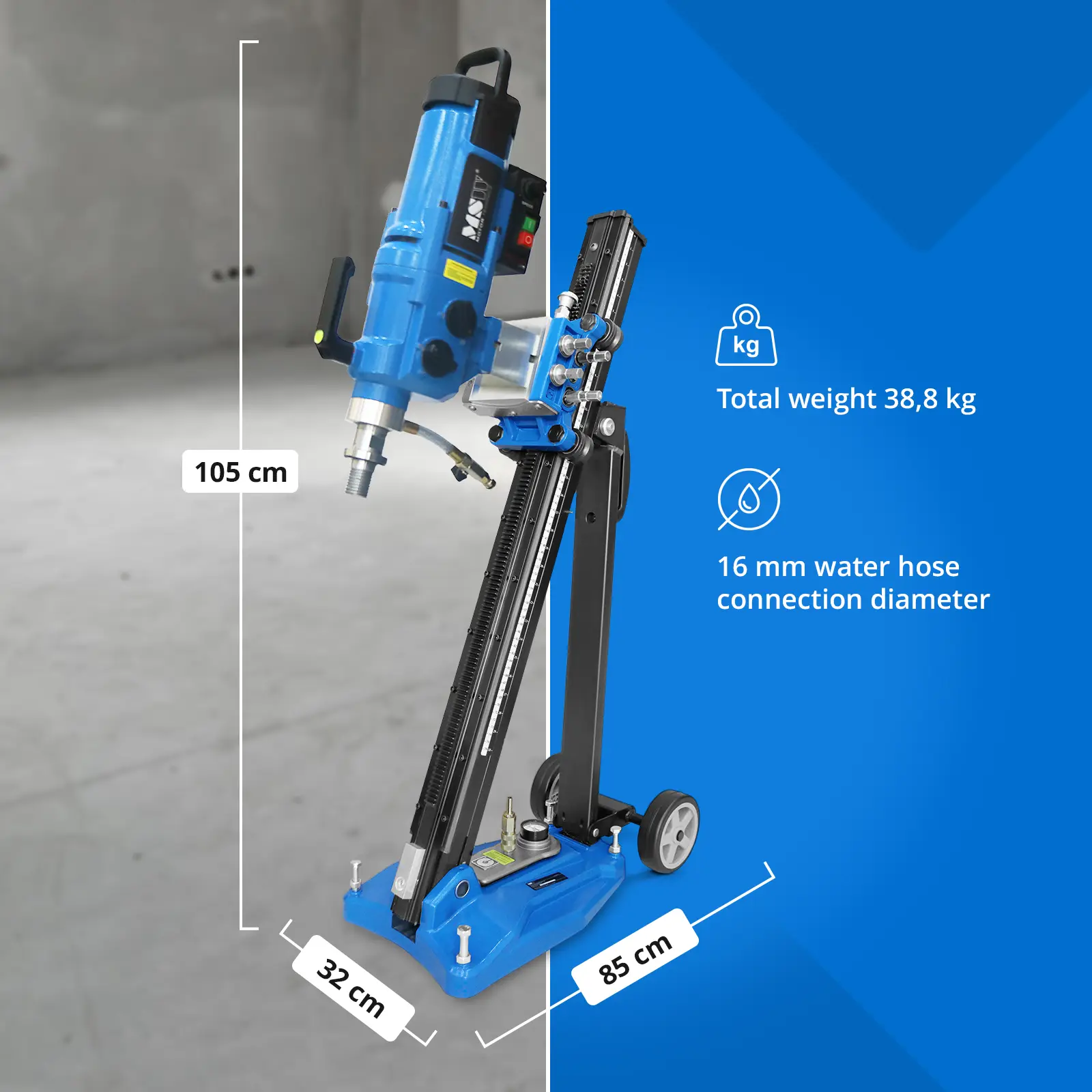 Diamond Core Drill - with stand - 3700 W - up to 1230 rpm - drilling diameter max. 450 mm (Protection class: I)