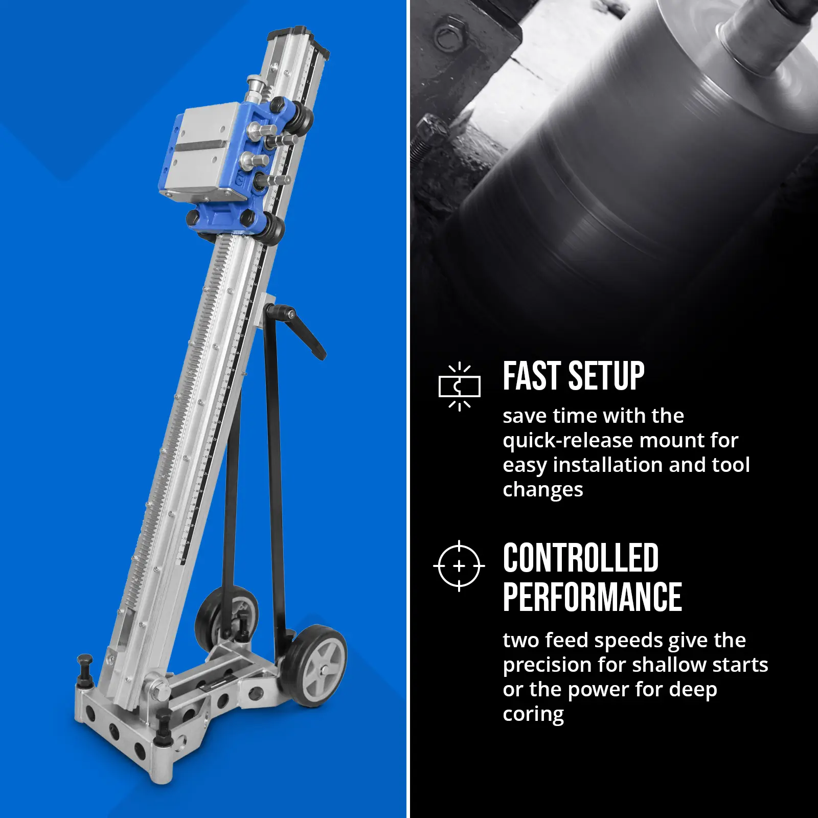 Soporte para perforadoras de hormigón - diámetro de perforación hasta 350 mm - carrera de 760 mm (Longitud de desplazamiento: 760 mm)