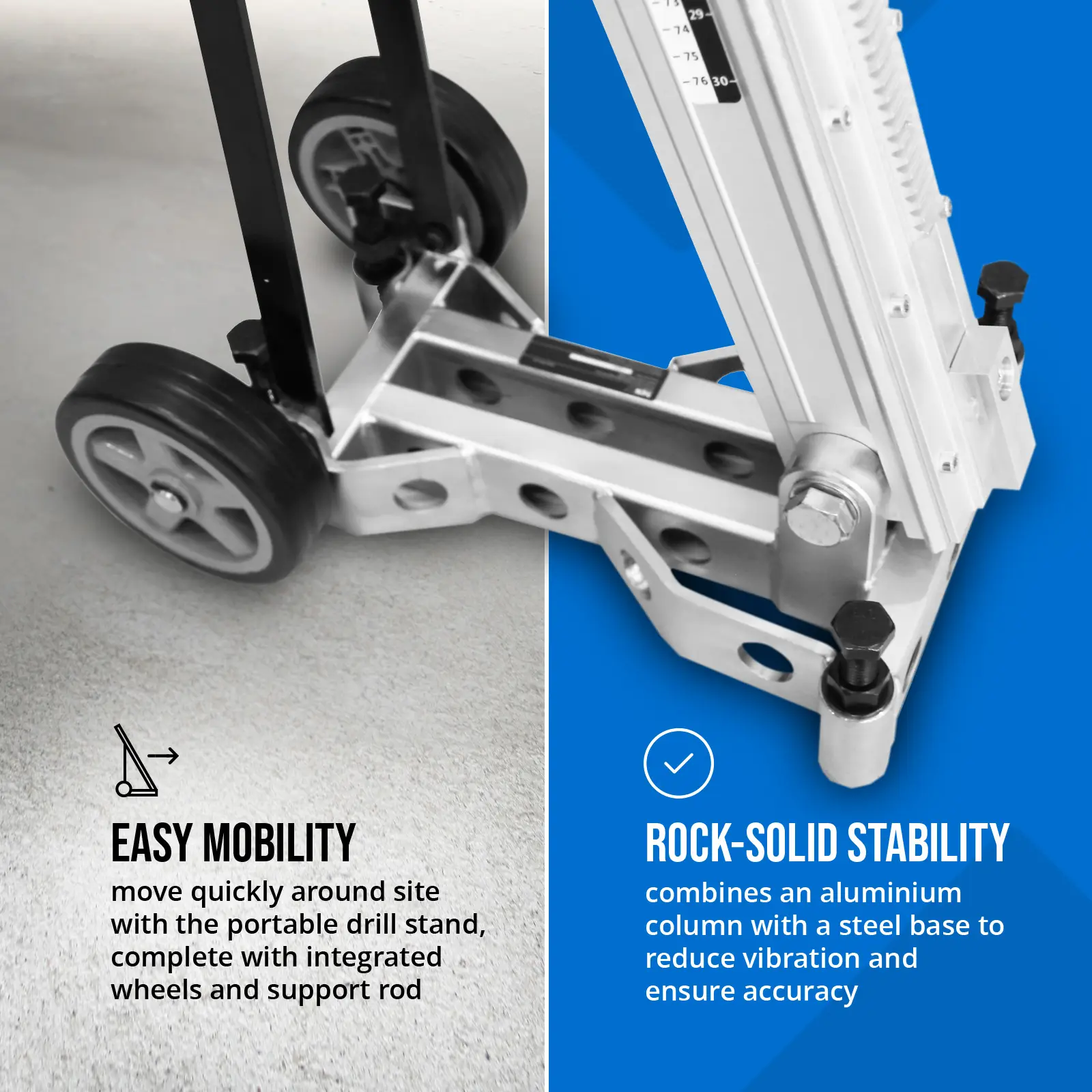 Soporte para perforadoras de hormigón - diámetro de perforación hasta 350 mm - carrera de 760 mm (Color: Negro)