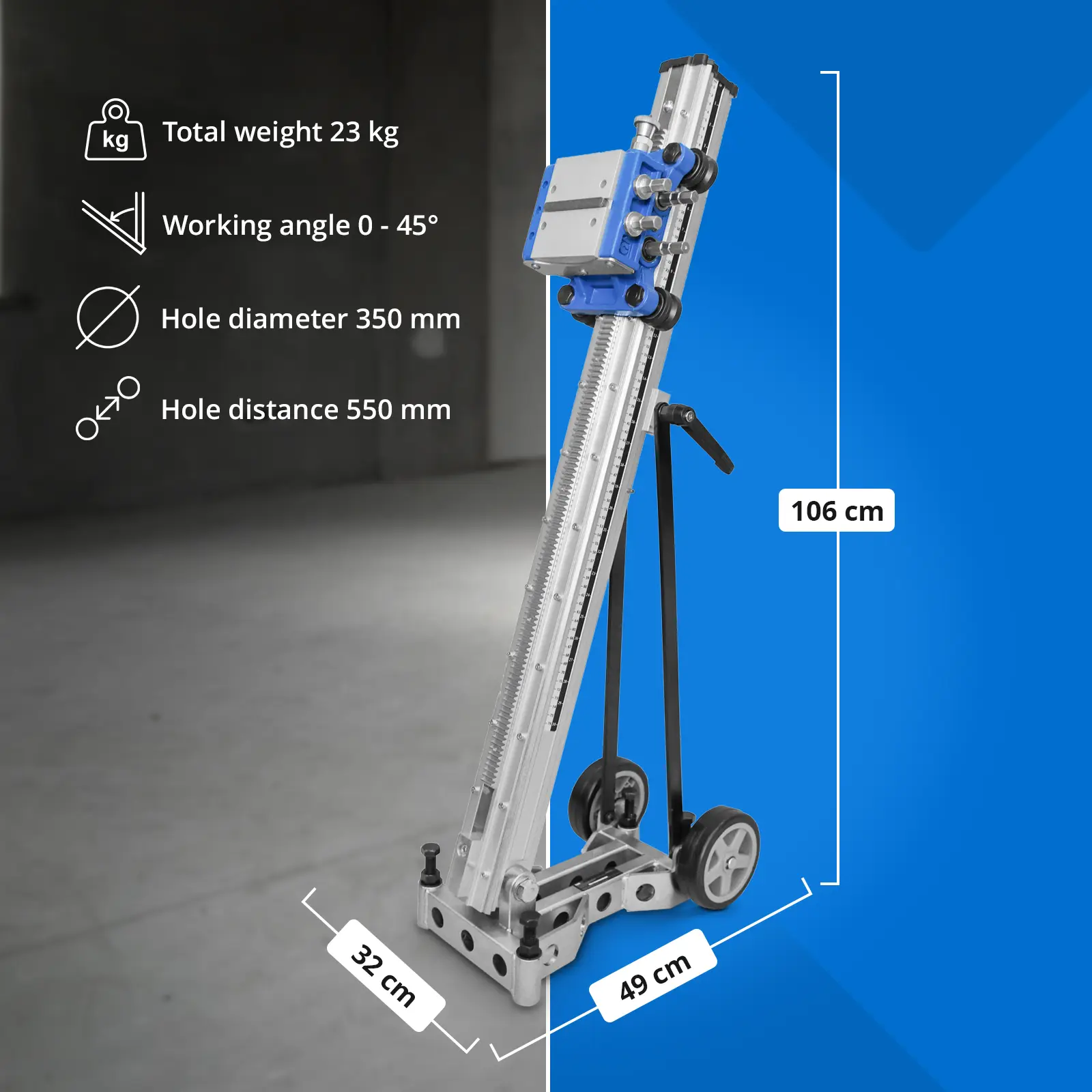 Soporte para perforadoras de hormigón - diámetro de perforación hasta 350 mm - carrera de 760 mm (Diámetro de orificio [mm]: 350)