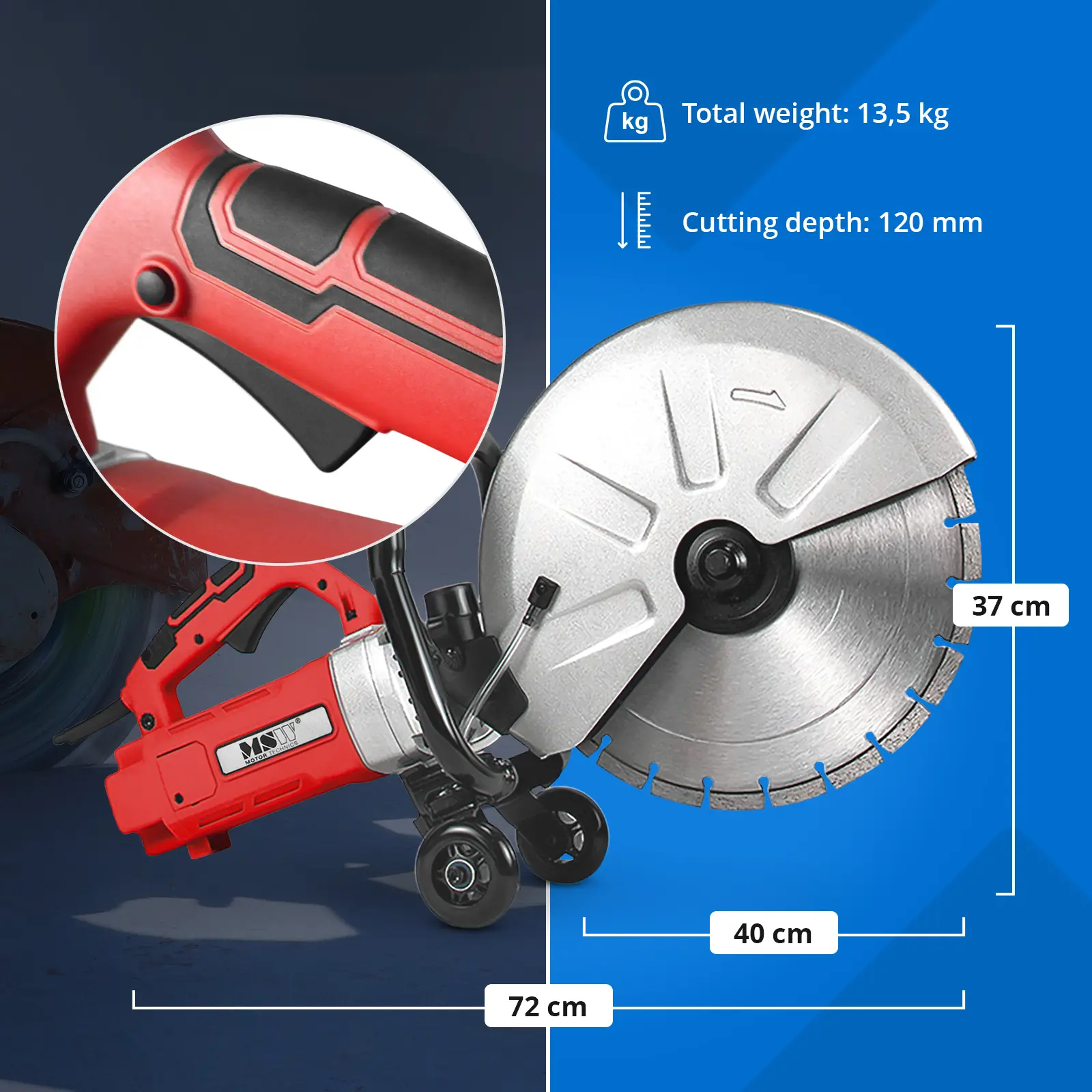 Betonsäge - 3500 W - 120 mm Schnitttiefe - Wasserkühlung (Material: Aluminium)