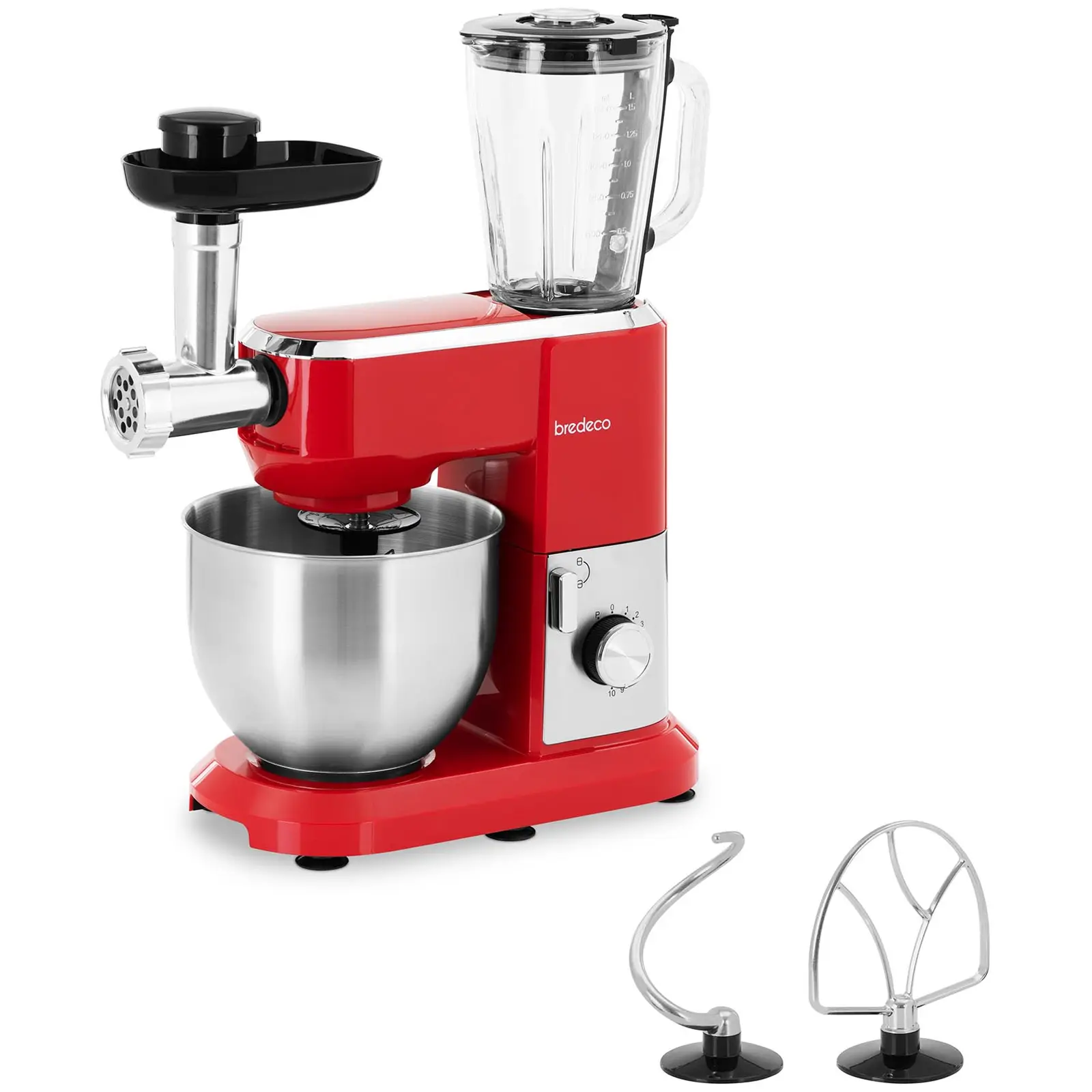 Kuchyňský robot - vč. mixéru, mlýnku na maso a kráječe - 1 300 W - červený