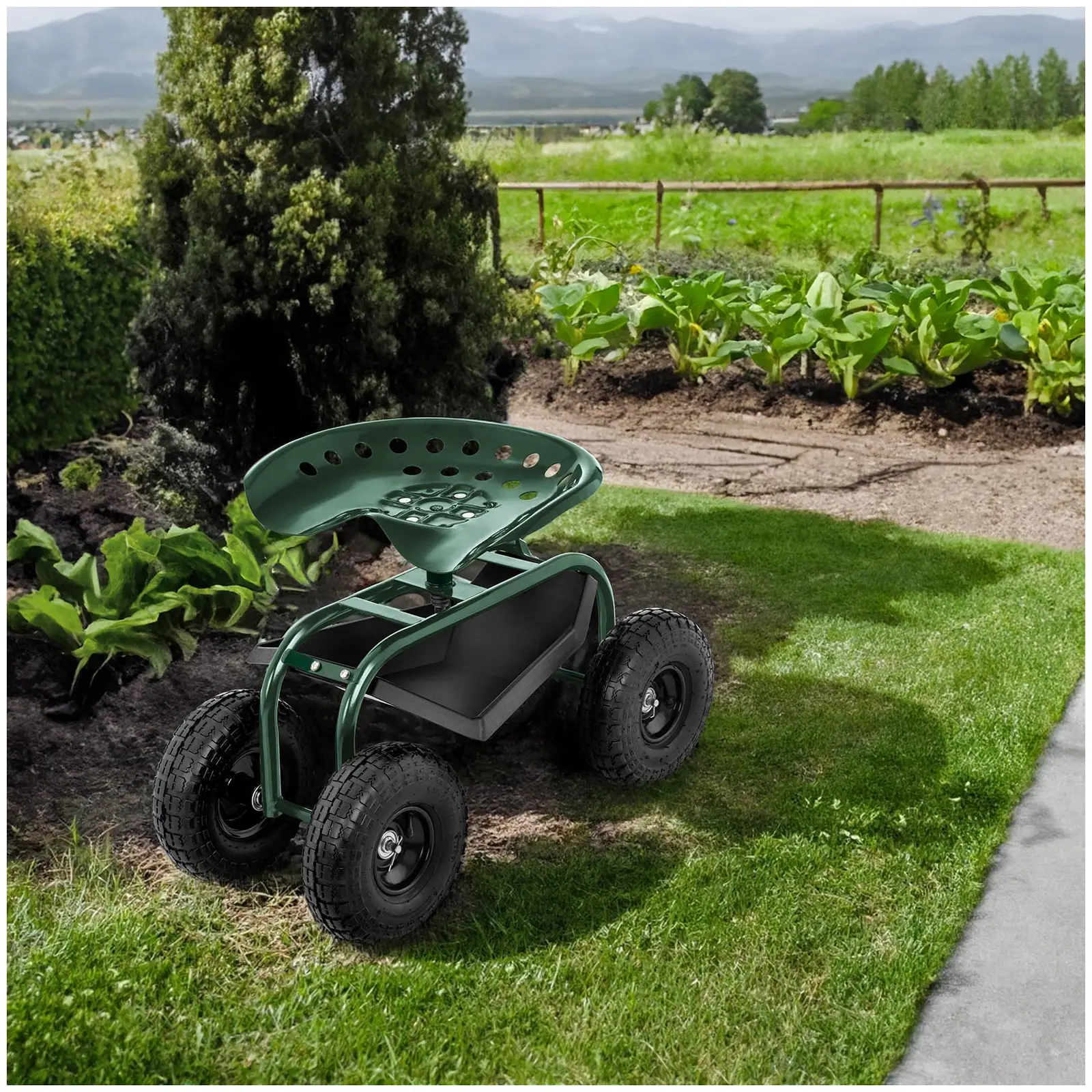 Asiento de jardín con ruedas - 150 kg - altura regulable