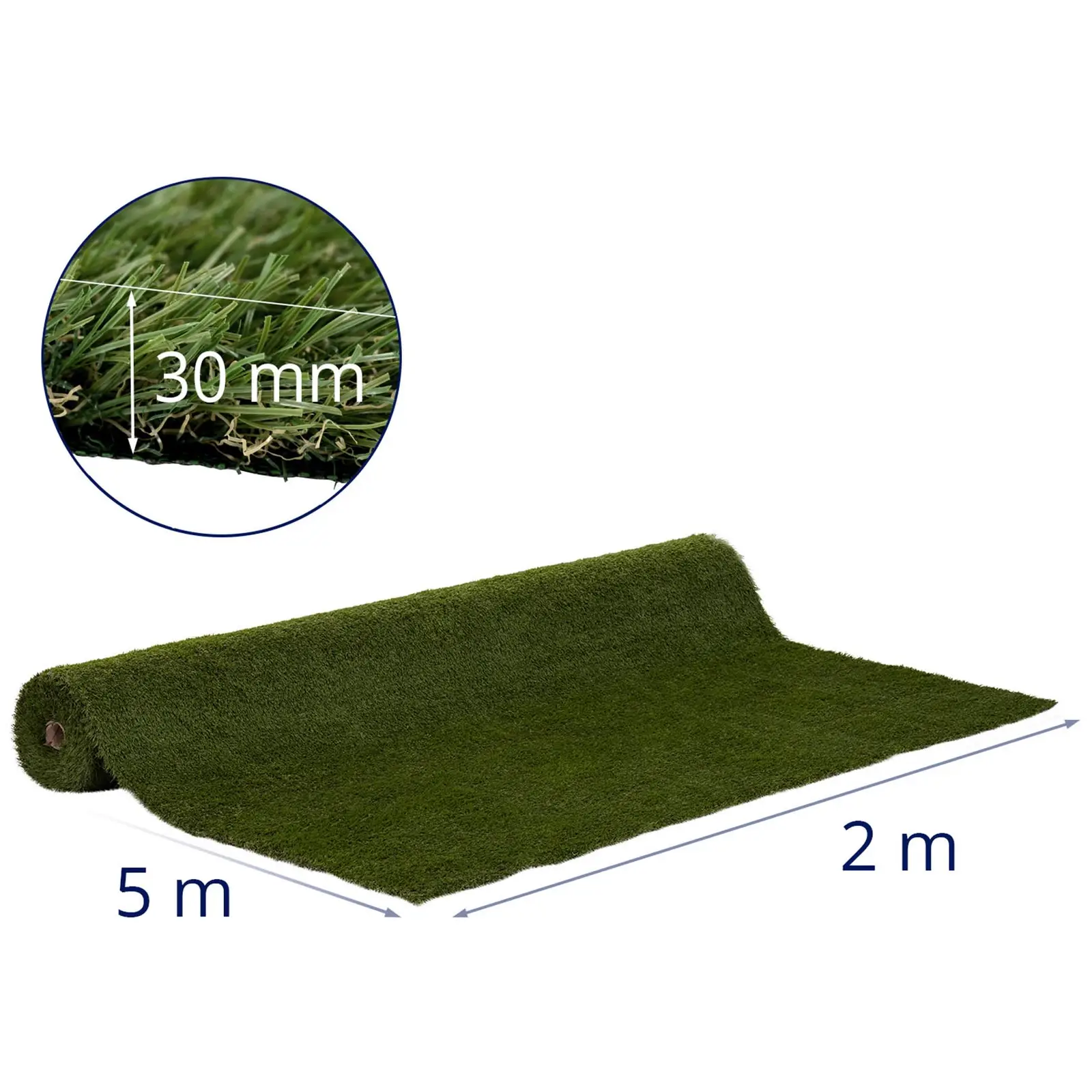 Konstgräs - 200 x 500 cm - höjd: 30 mm -Stygn: 20/10 cm - UV-beständigt