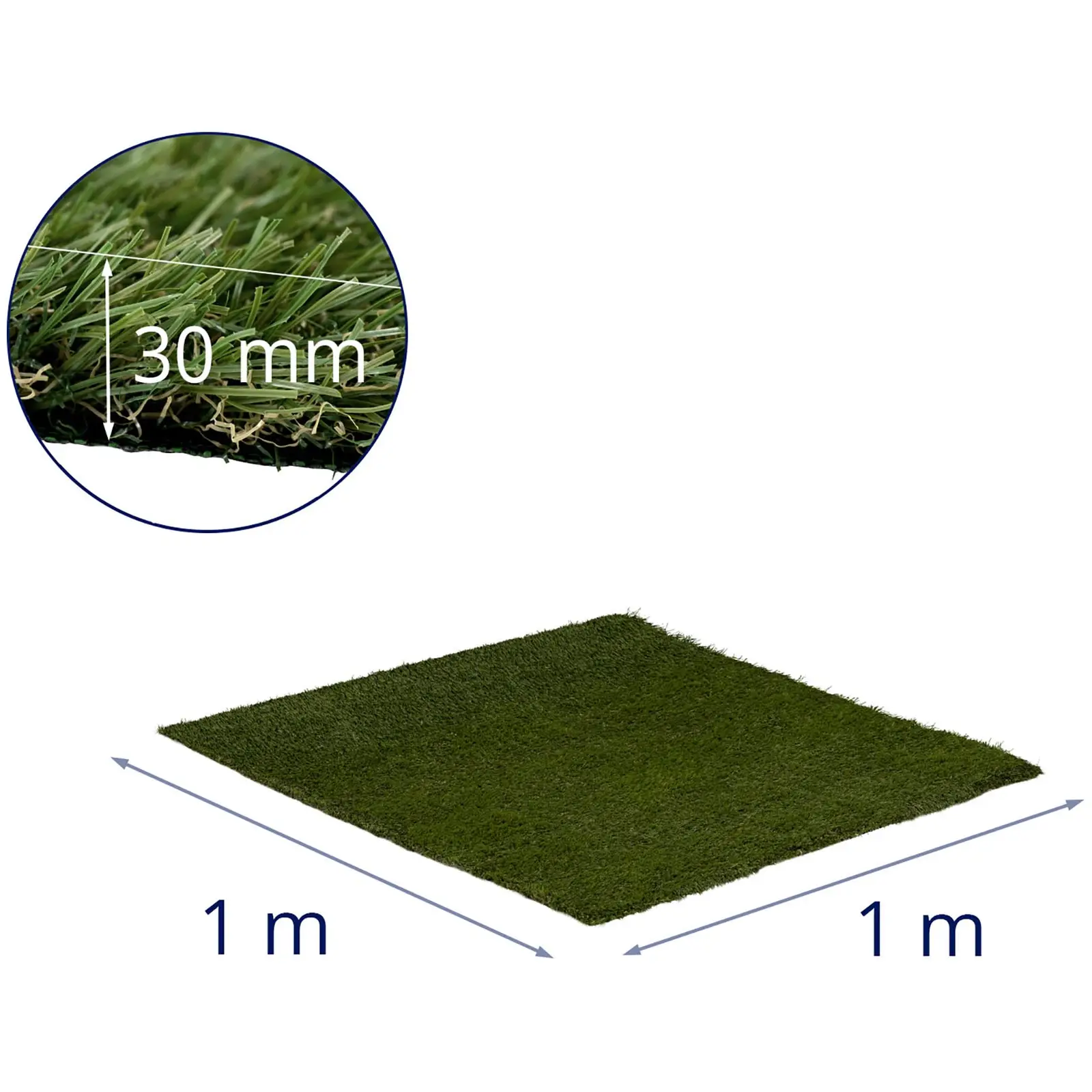 Umělý trávník - 100 x 100 cm - výška: 30 mm - hustota stehů: 20/10 cm - odolný proti UV záření
