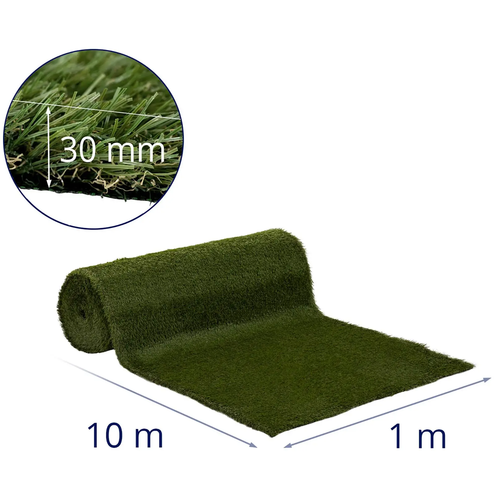 Gazon synthétique - 1008 x 100 cm - Hauteur : 30 mm - Nombre de piqures : 20/10 cm - Résistant aux UV (Hauteur [mm]: 30)