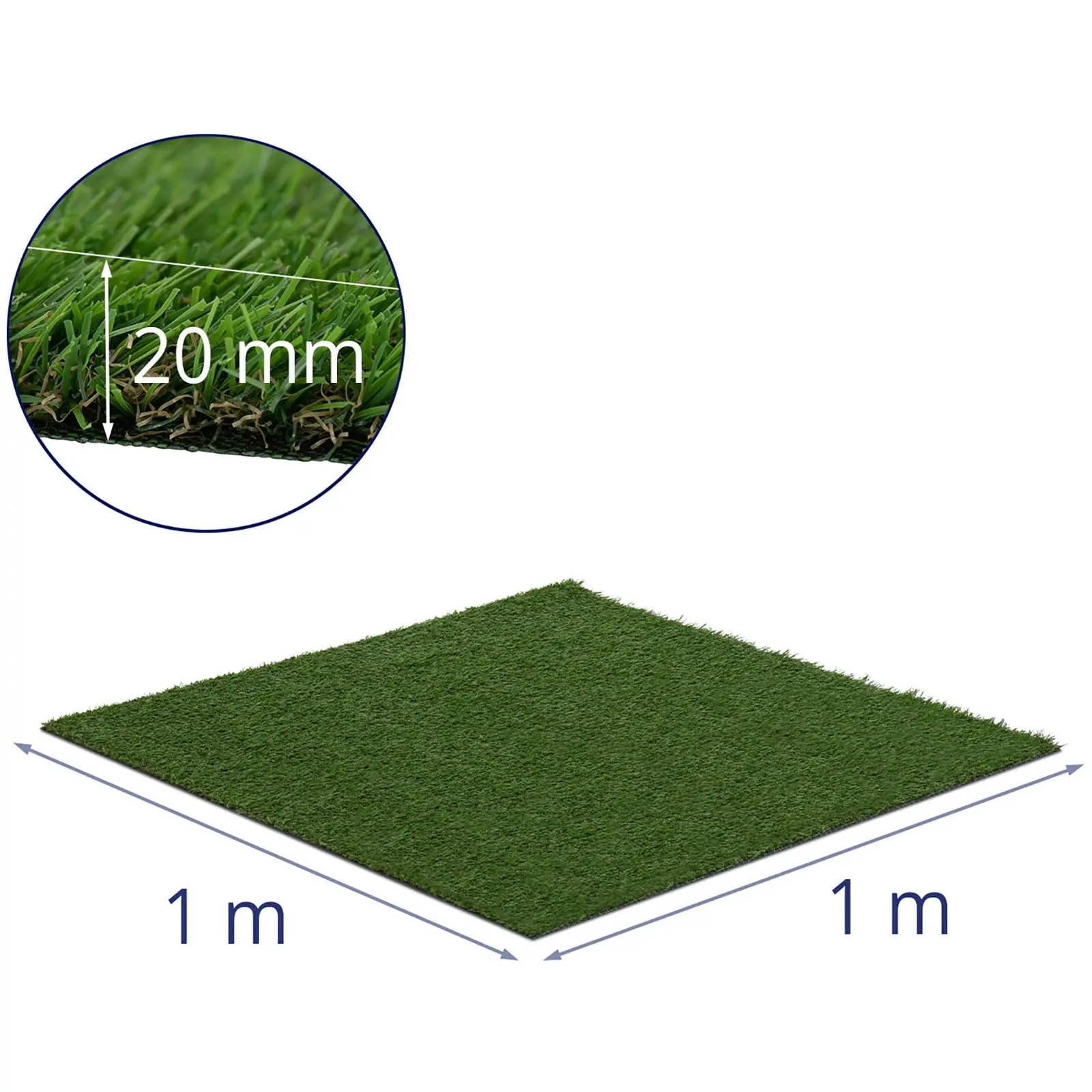 Umělý trávník - 100 x 100 cm - výška: 20 mm - hustota stehů: 13/10 cm - odolný proti UV záření (Výška: 20)