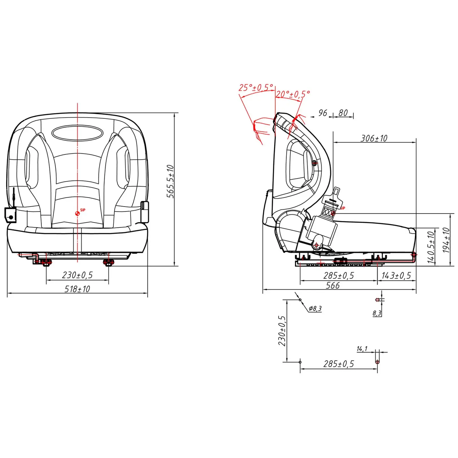 Tractor Seat - 50 x 50 cm - adjustable