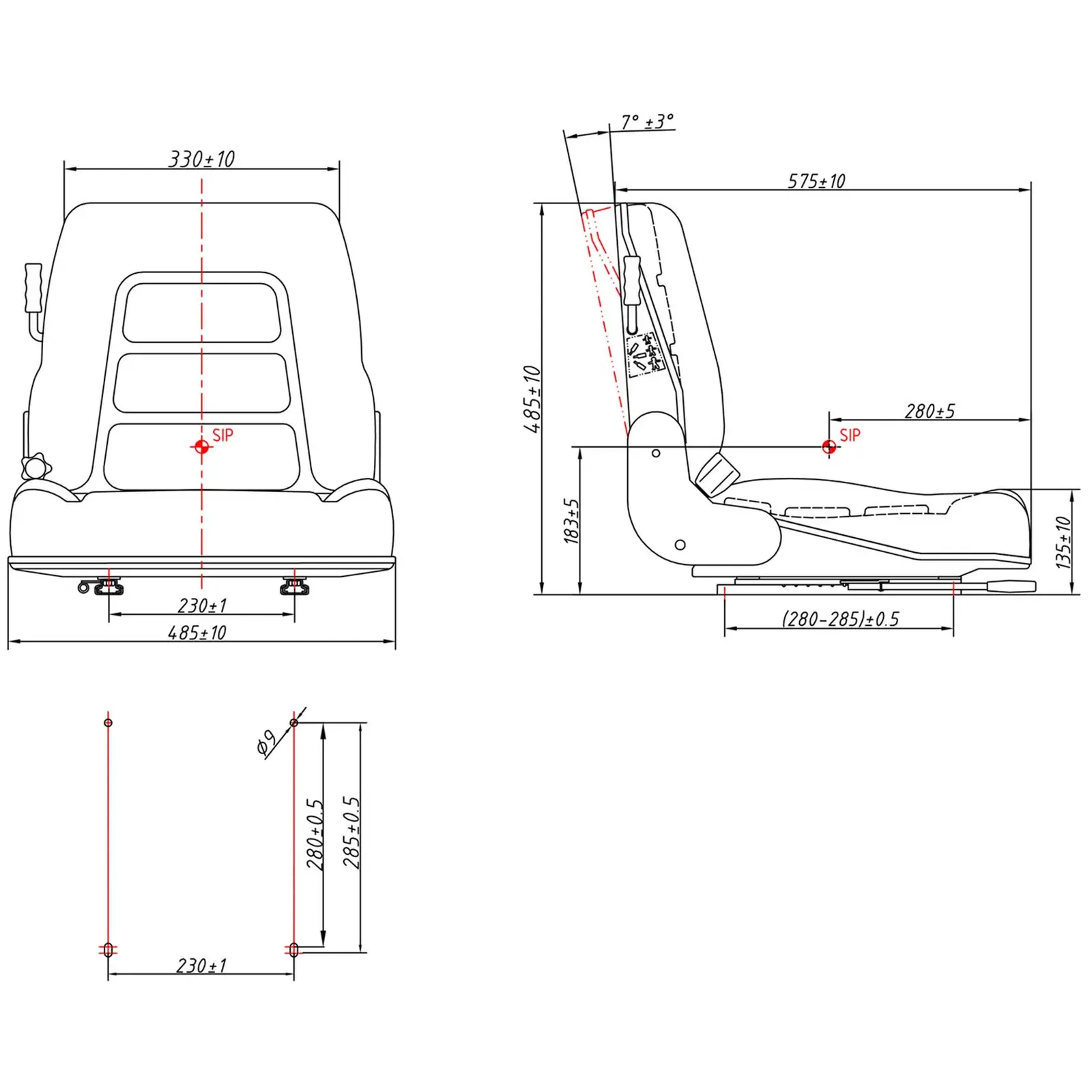 Asiento para tractor - 46 x 42 cm - ajustable