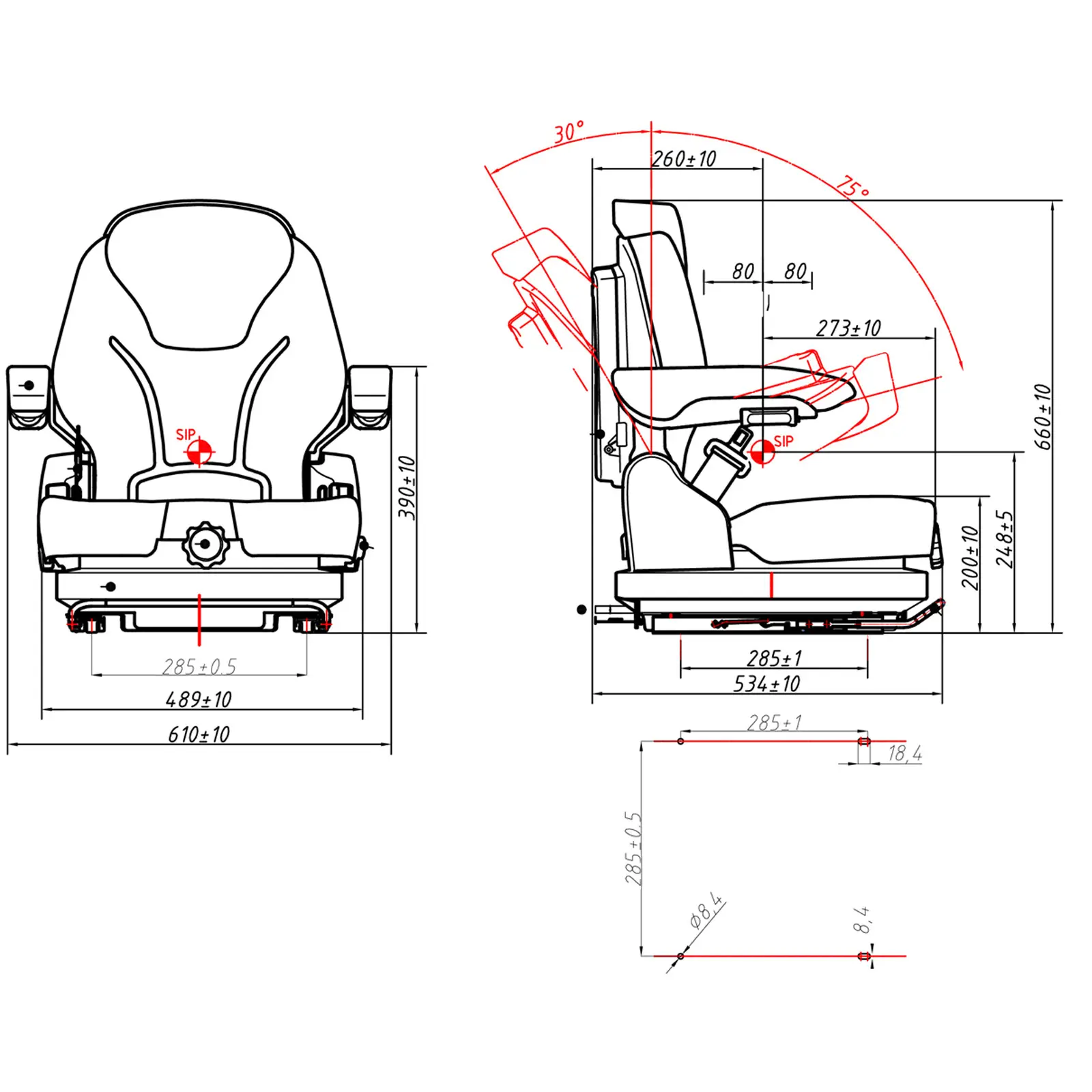 Asiento para tractor - 46 x 46 cm - ajustable - suspensión