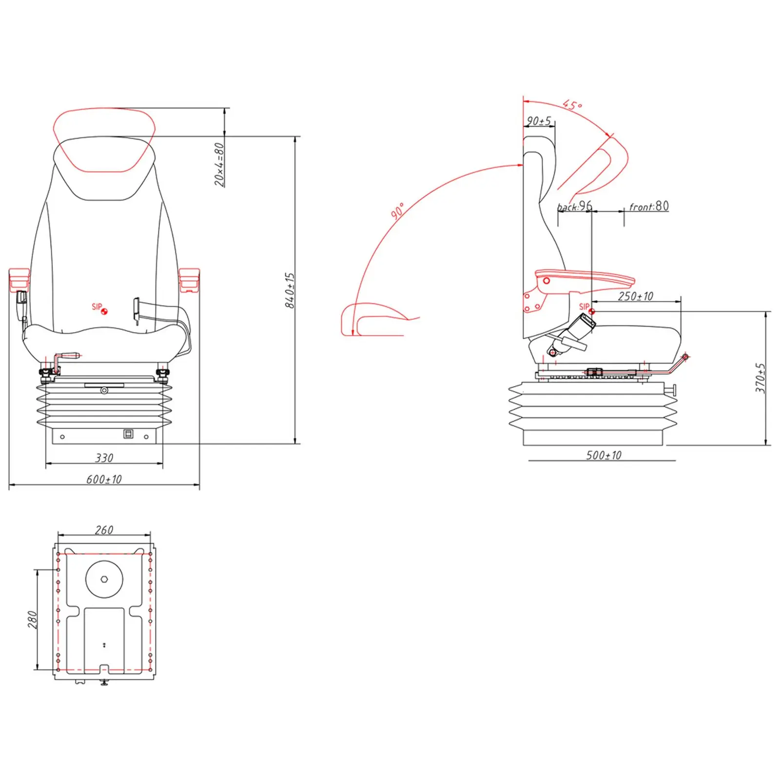 Traktorsitz - Schleppersitz - 51 x 51 cm - einstellbar - Federung