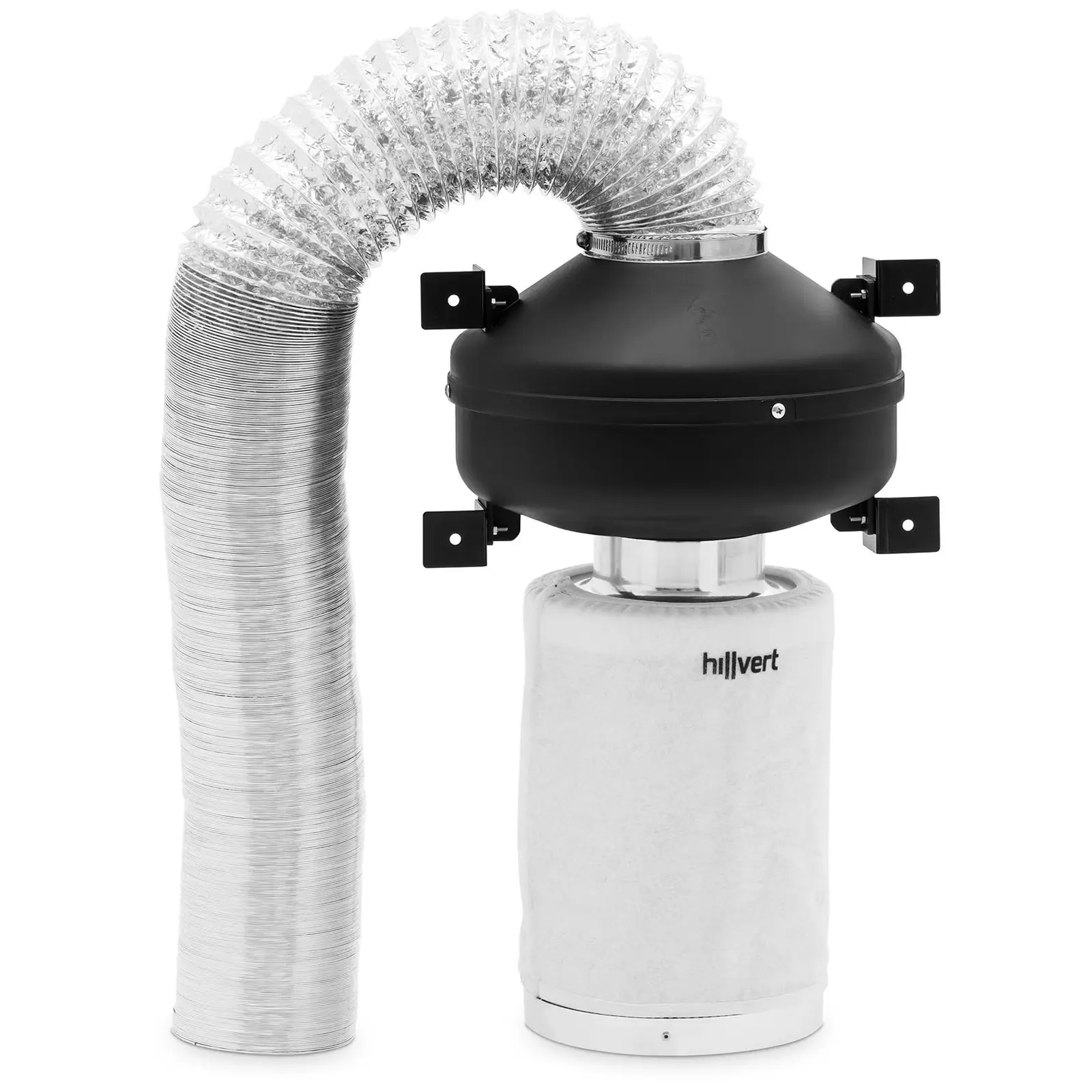 Abluftset - 30 cm Aktivkohlefilter / Rohrventilator / Abluftschlauch - 249,6 m³/h - Ø 100 mm Auslass