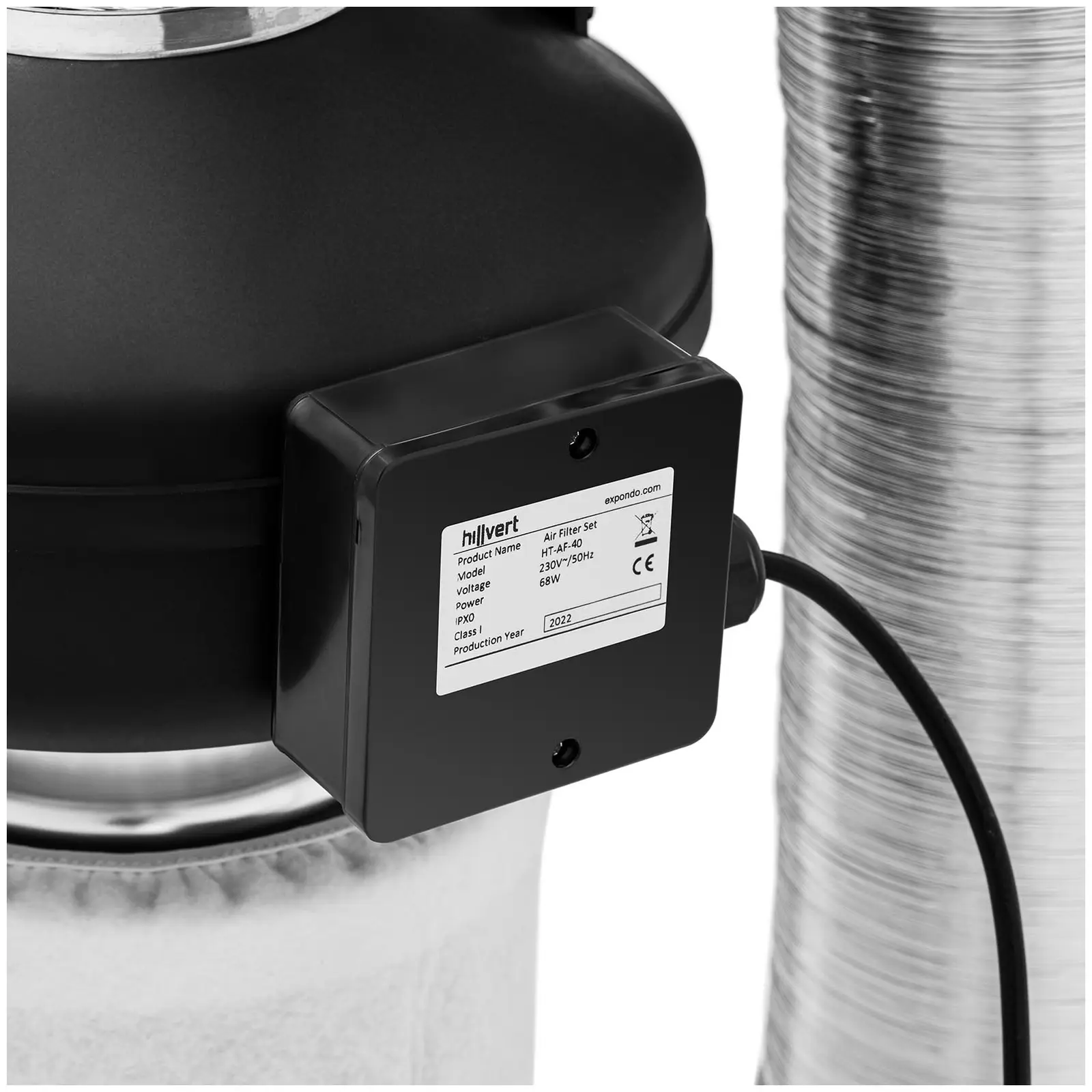 Kit de ventilação - filtro de carvão ativado 40 cm / ventilador / tubo de ventilação - 249,6 m³/h - saída Ø102 mm
