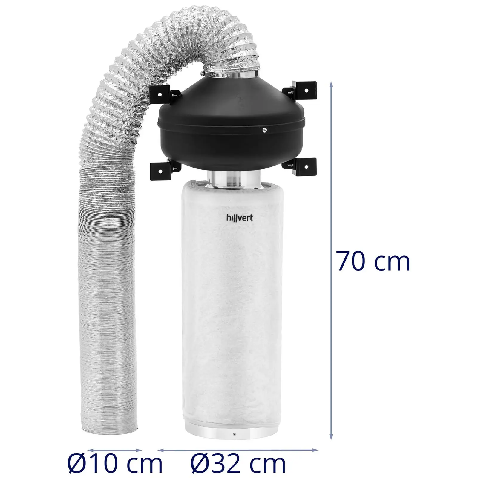Luftfiltersett - 50 cm aktivert kullfilter / rørvifte / avtrekksluftslange - 249,6 m³/h - Ø 102 mm uttak