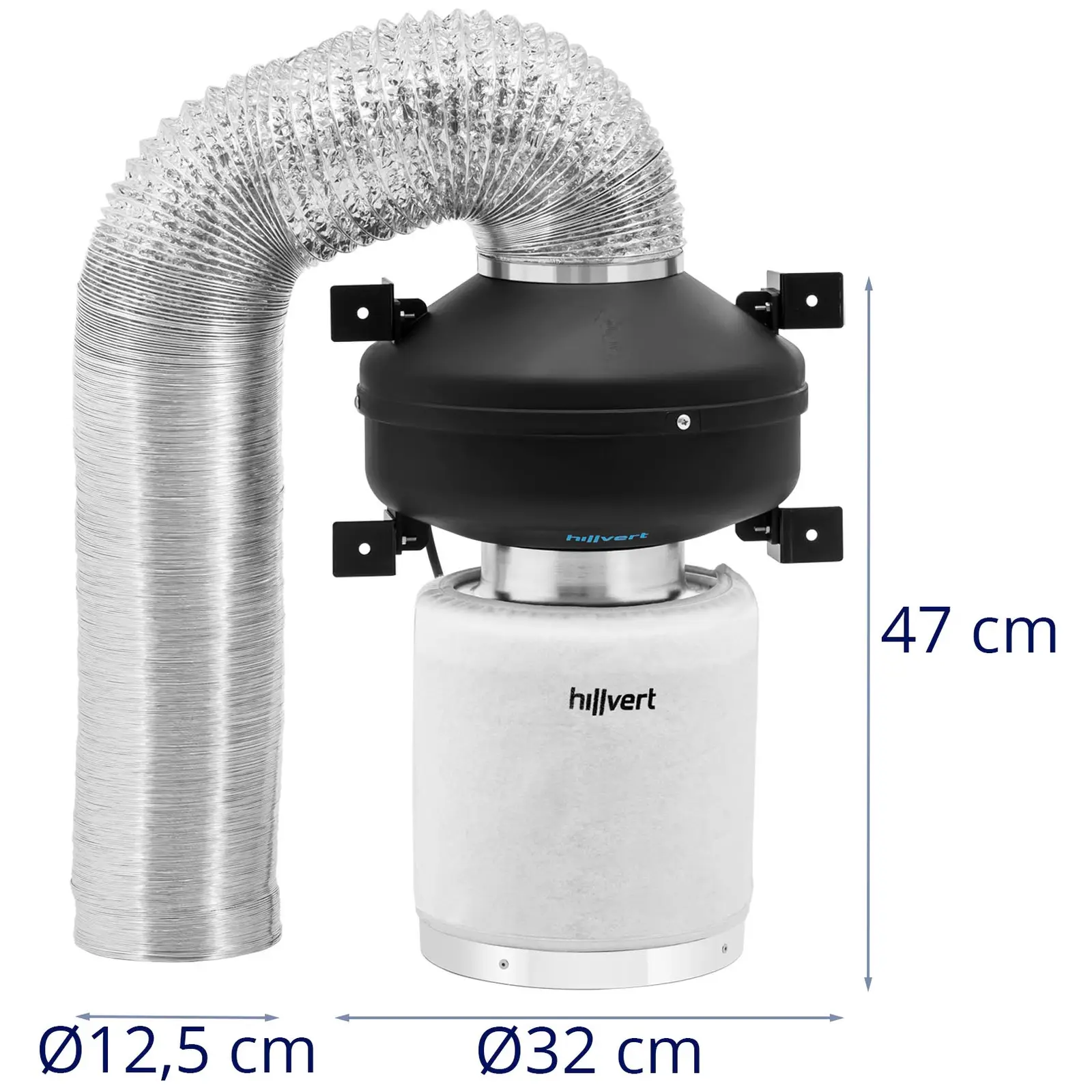 Air Filter Set - activated carbon filter / tube fan / exhaust air hose - 382.2 m³/h - Ø 125 mm outlet