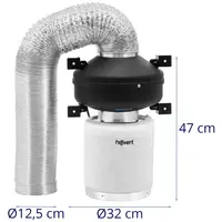 Afvoerluchtset - actief koolfilter / pijpventilator / afvoerslang - 382.2 m³/h - Ø 125 mm uitlaat
