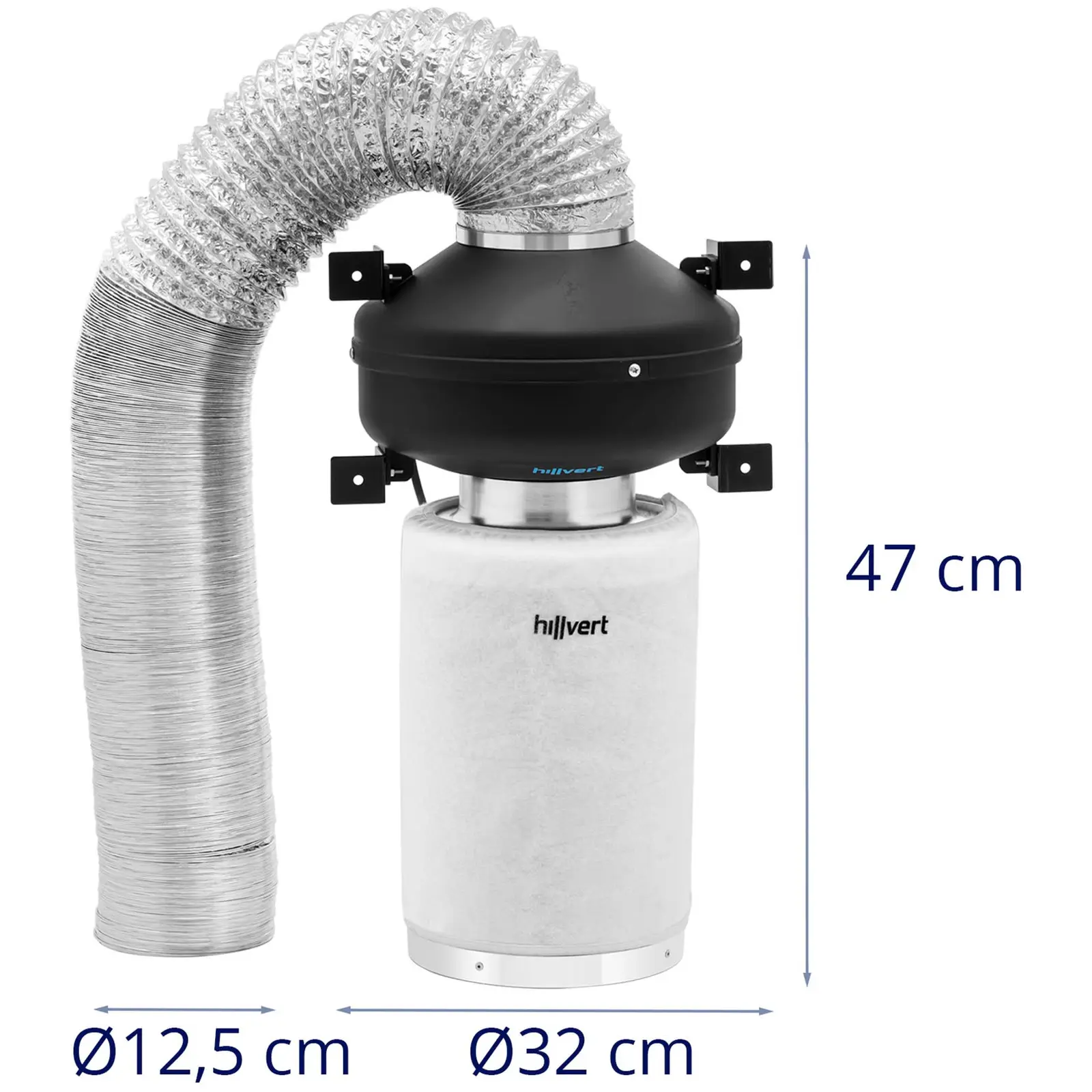 Sada pro odsávání vzduchu - filtr s aktivním uhlím / potrubní ventilátor / hadice pro odsávání vzduchu - Ø 130 mm výstupní otvor (Průtok vzduchu [m3/h]: 382.2)