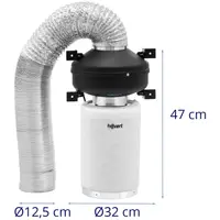 Avluftsset - Filter med aktivt kol/rörfläkt/avluftsslang - Ø 130 mm utlopp