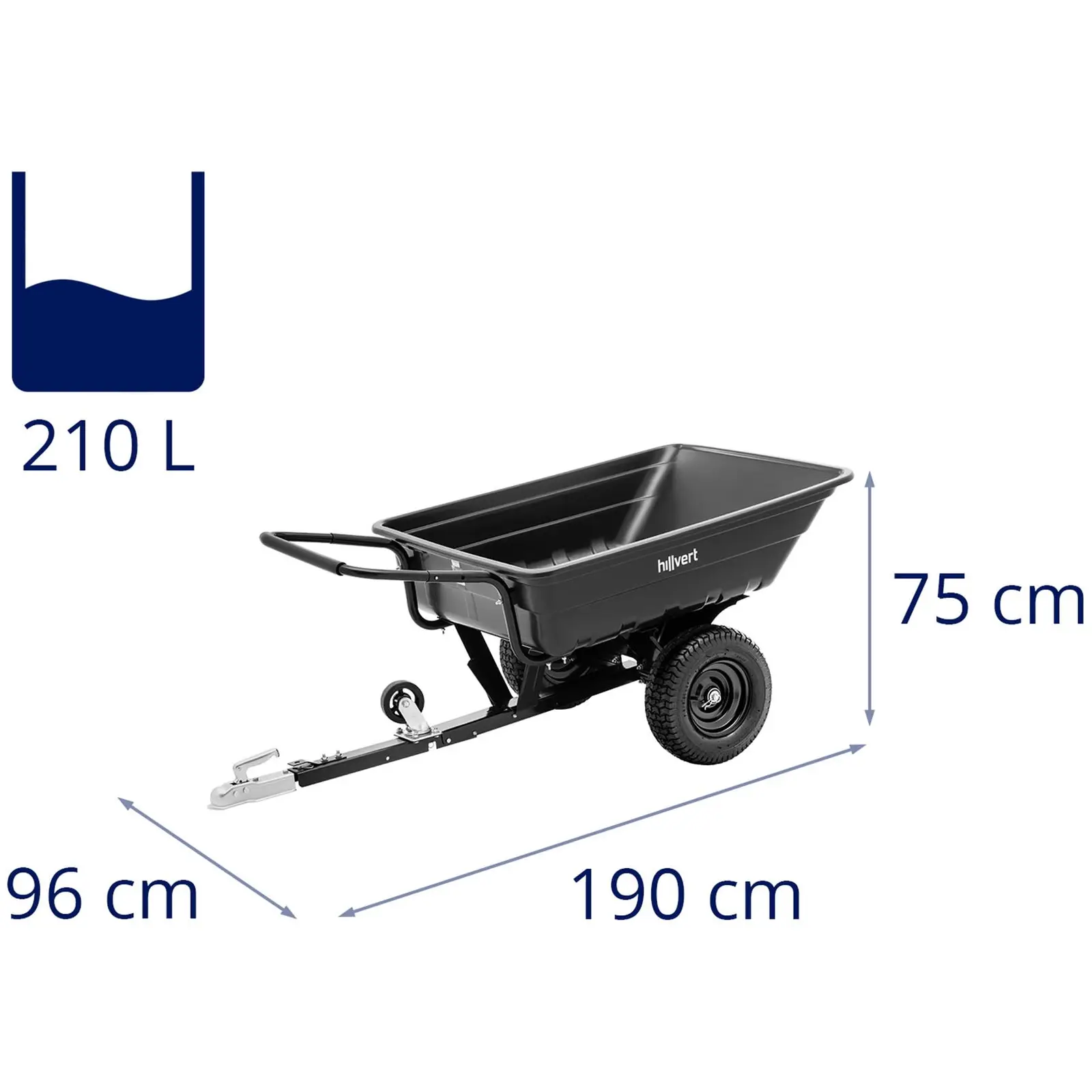 Záhradný vozík - so závesom - 300 kg - vyklápací -210 l