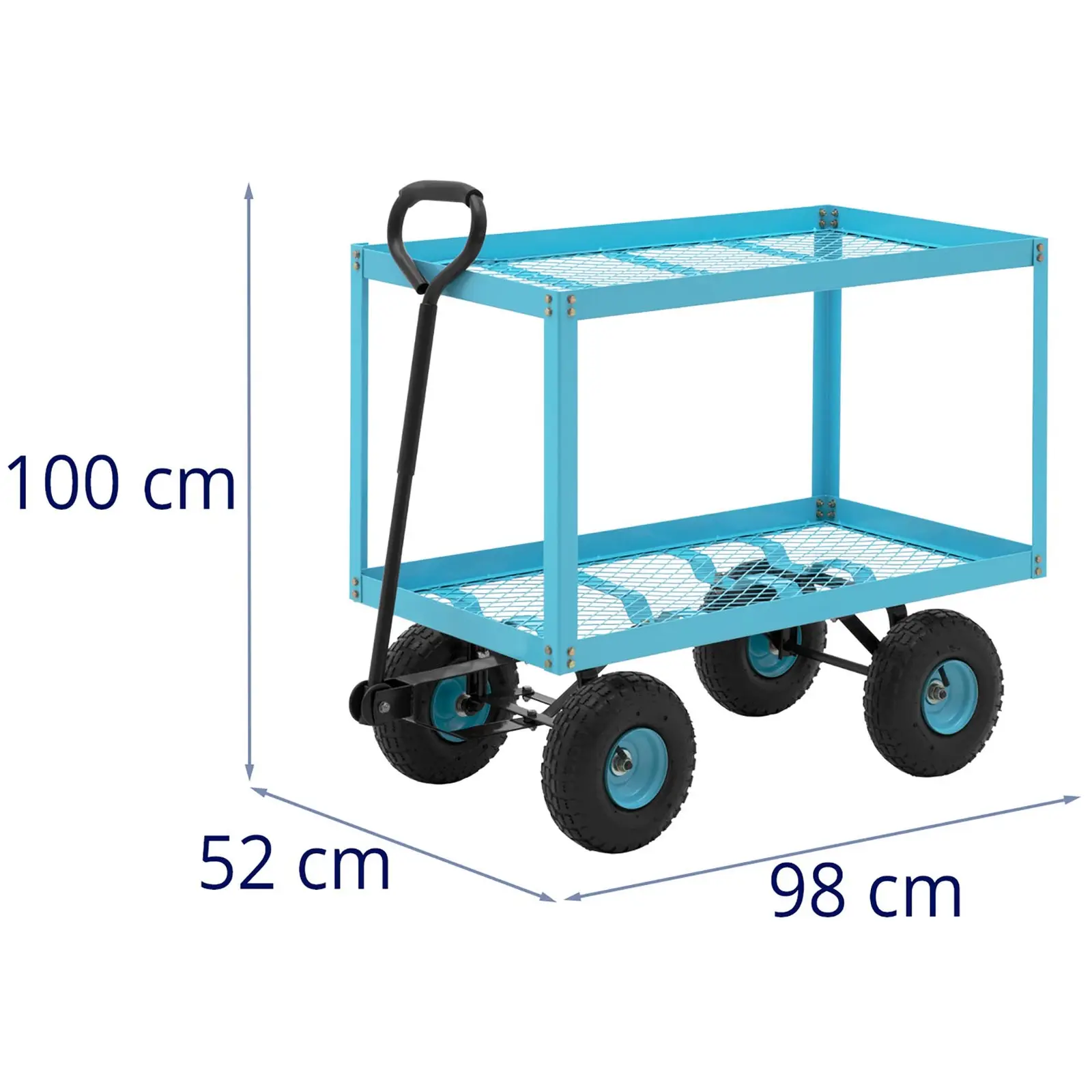 Zahradní vozík - 150 kg - 2 mřížkové police (Délka (s držadlem): 966 mm)
