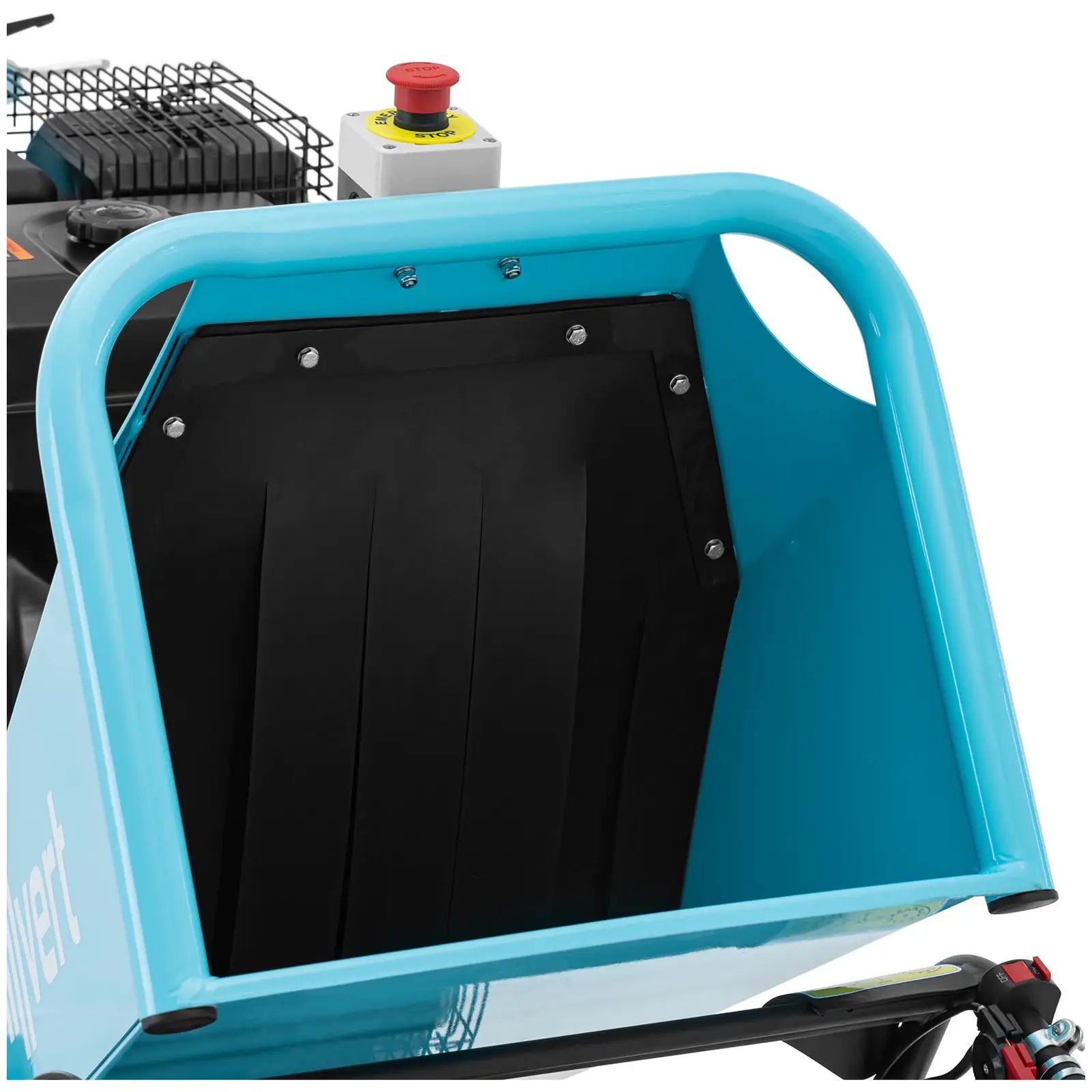 Benzínový drtič na pásovém podvozku - 15 HP - 120 mm - násypka 560 x 490 x 1050 mm - s nádobou (Akustický výkon: 111.6 dB)