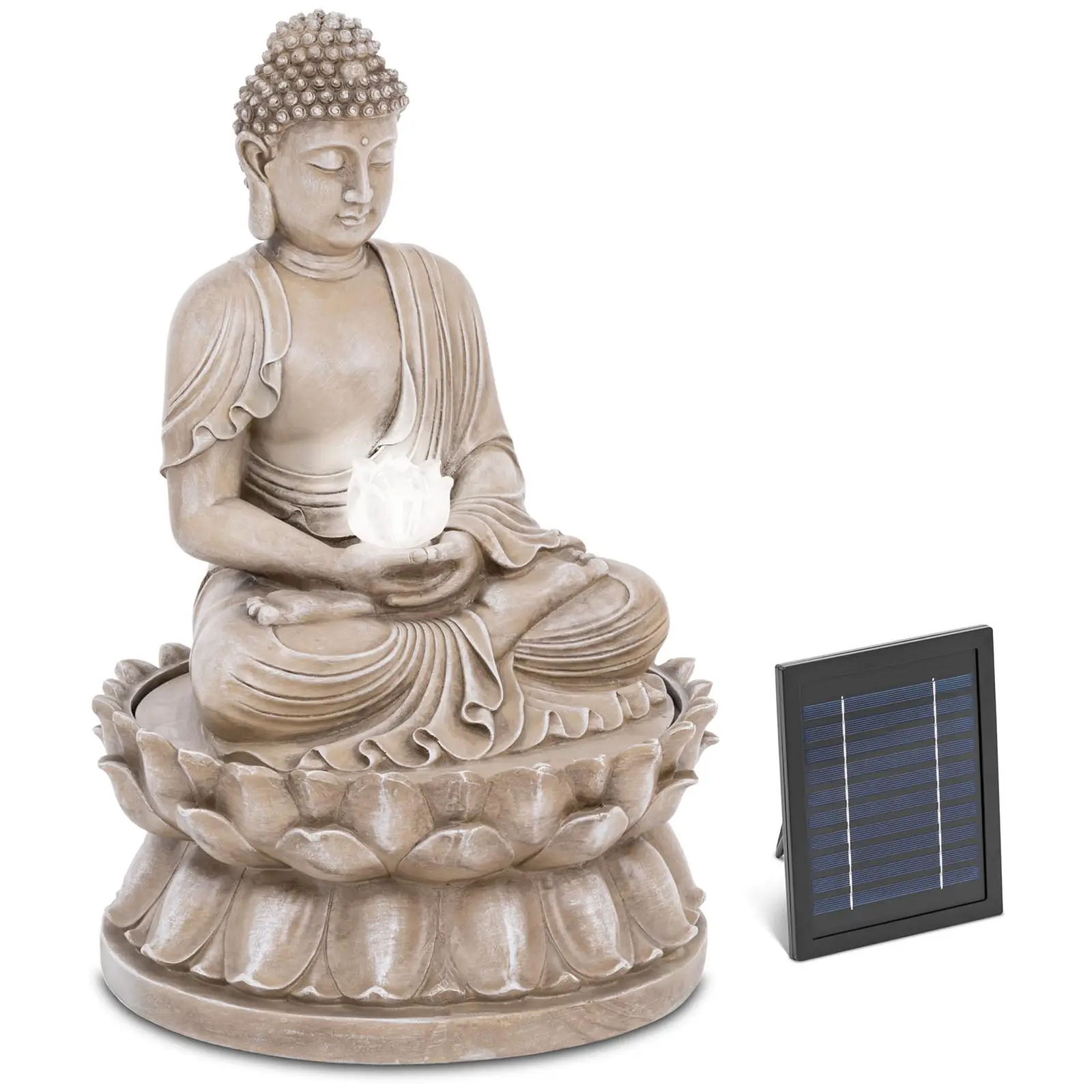 Solar Garden Fountain - Sittende Buddha-figur - LED-belysning