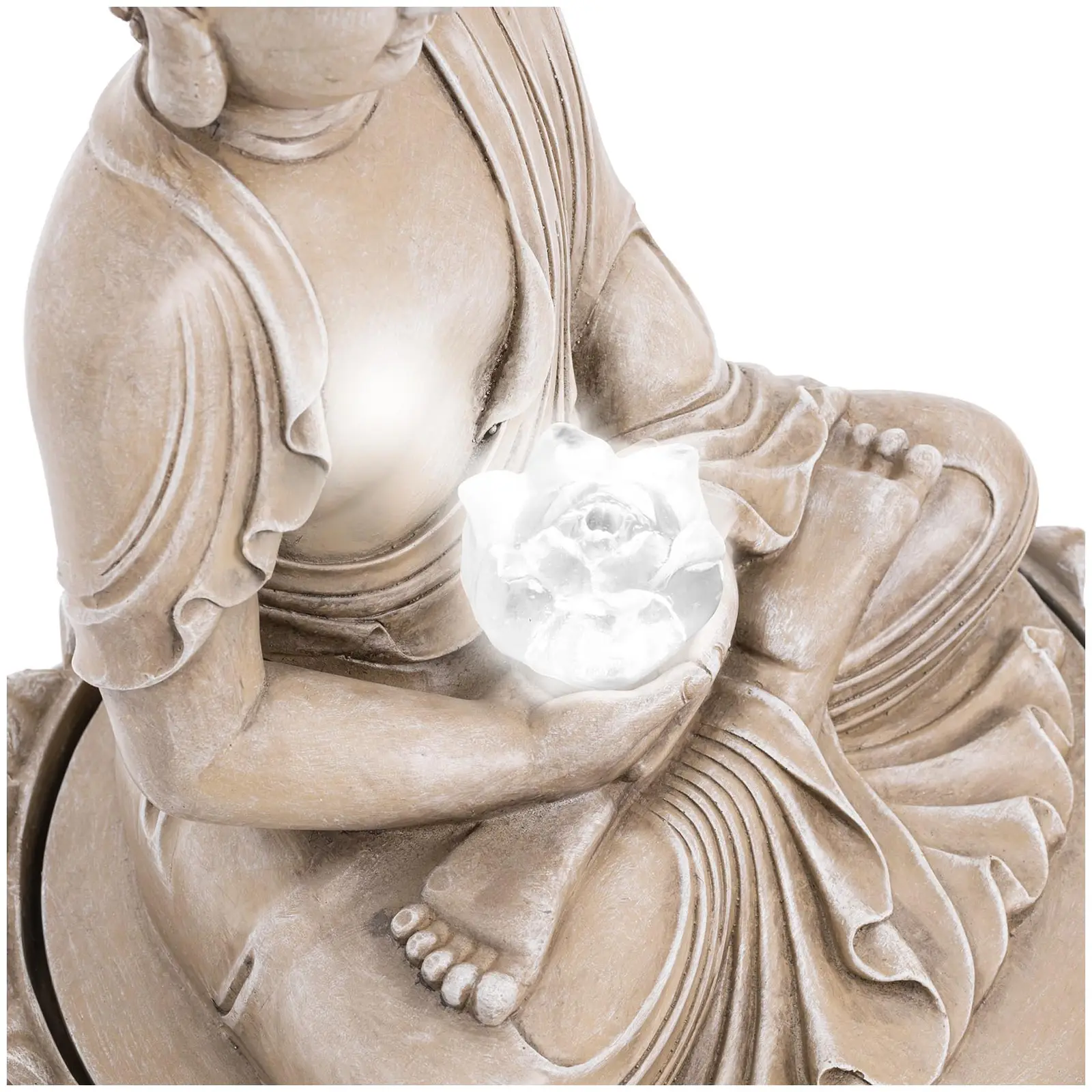 Aurinkokenno-suihkulähde - istuva Buddha-figuuri - LED-valaistus