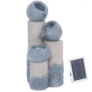 Solar Water Fountain - 3 vessels on pillars - LED lighting