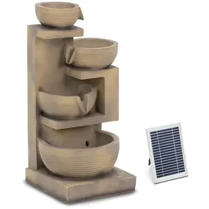Solar Water Fountain - 4 bowls on wall ensemble - LED lighting